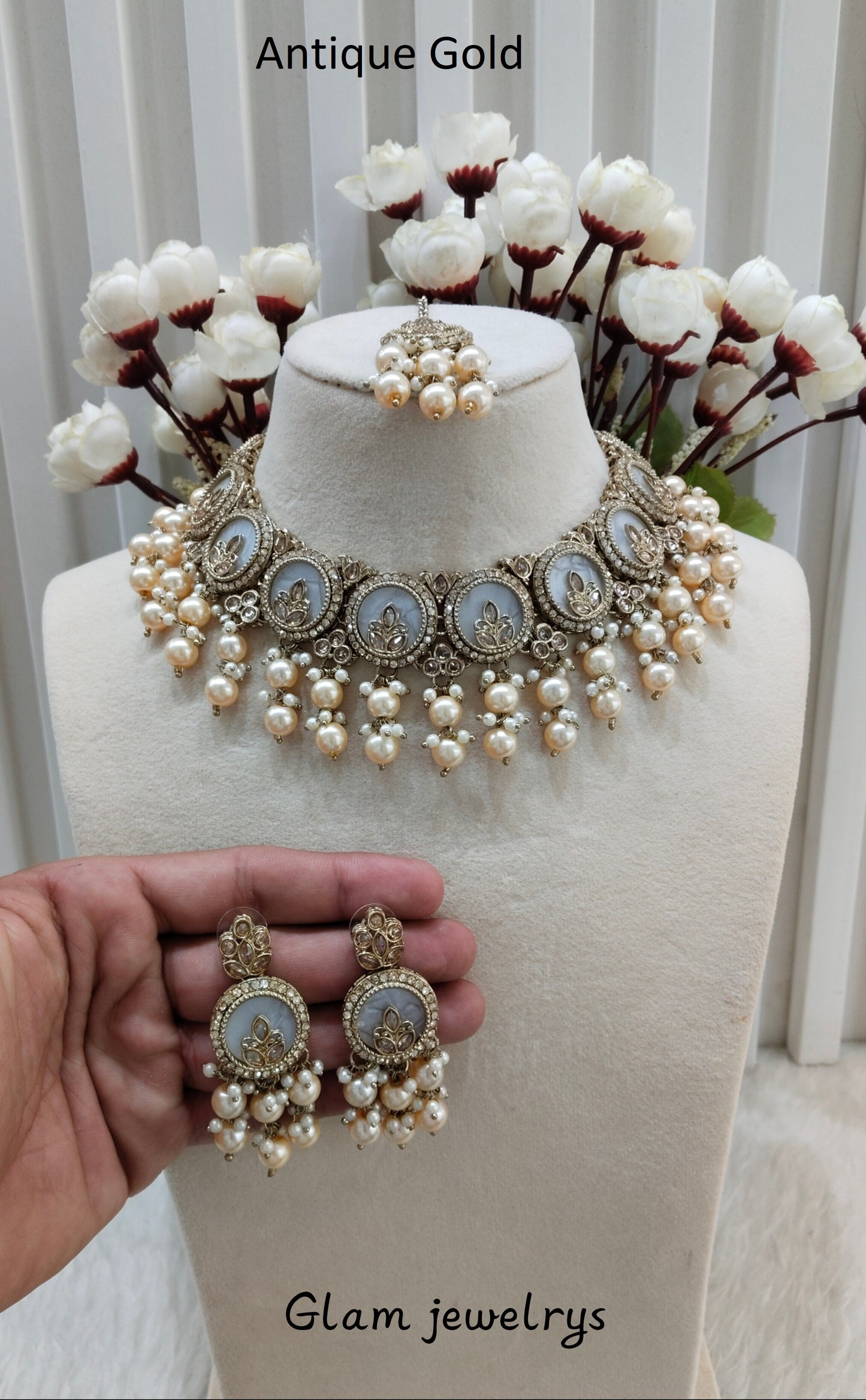 Antique Gold Necklace Indian Jewellery Daisy Set