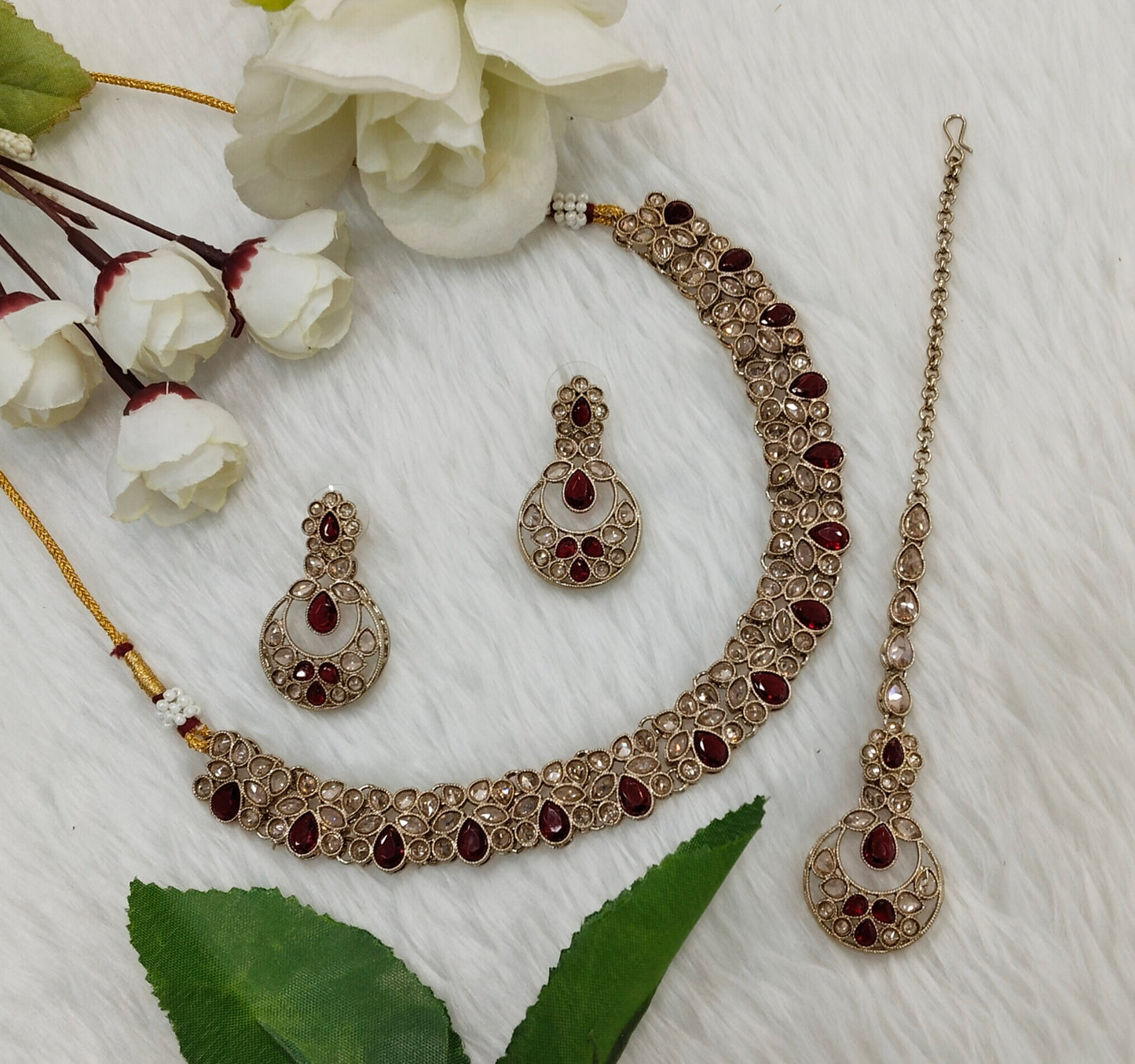 Maroon Antique Gold Necklace Indian Jewellery Race Set