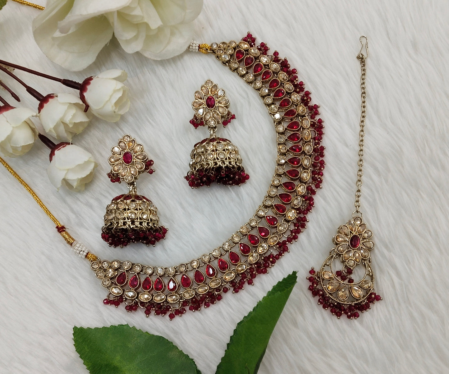 Majenta Antique Gold Necklace Indian Jewellery Gora Set