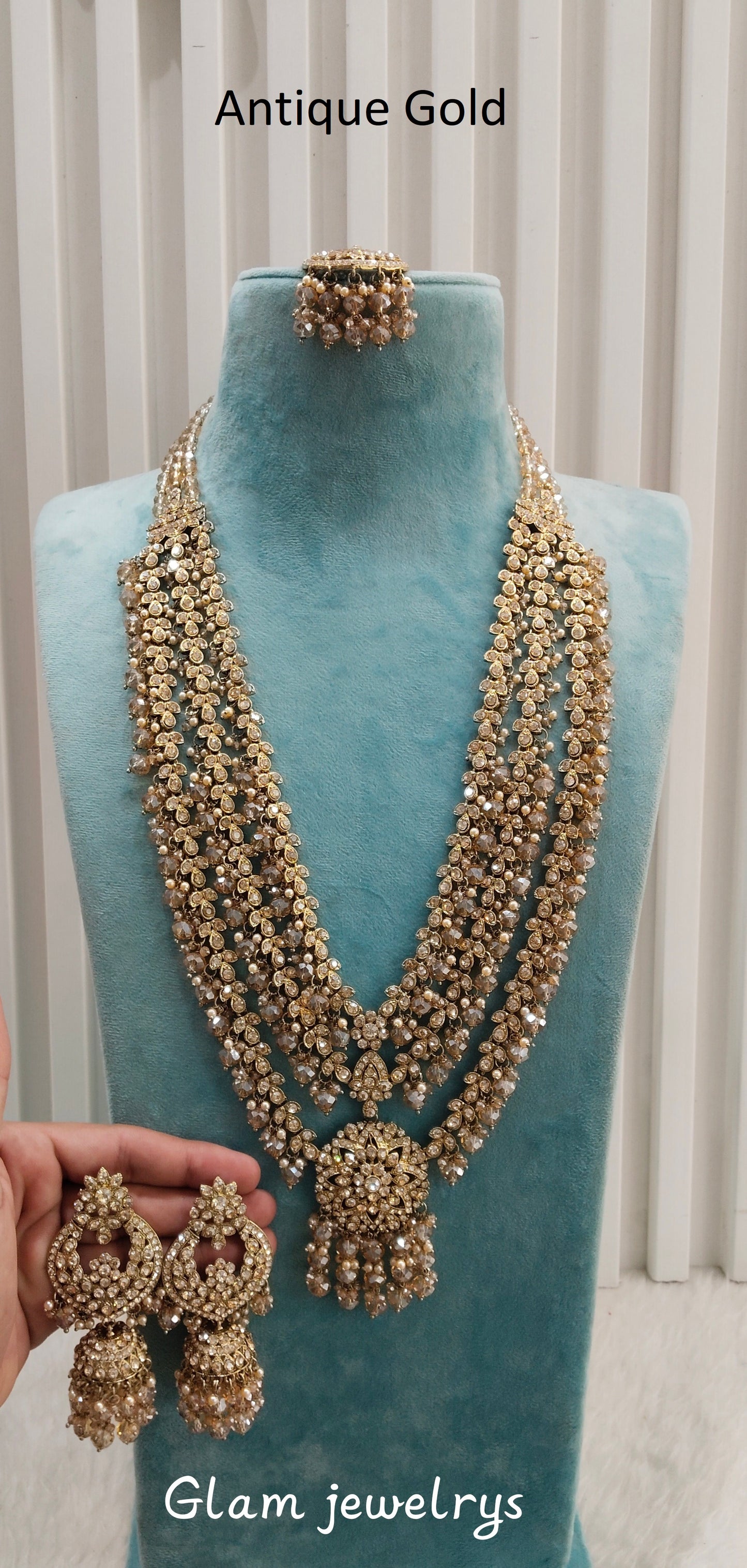 Antique Gold Long Rani Haar Necklace Indian Jewellery Shallu Set