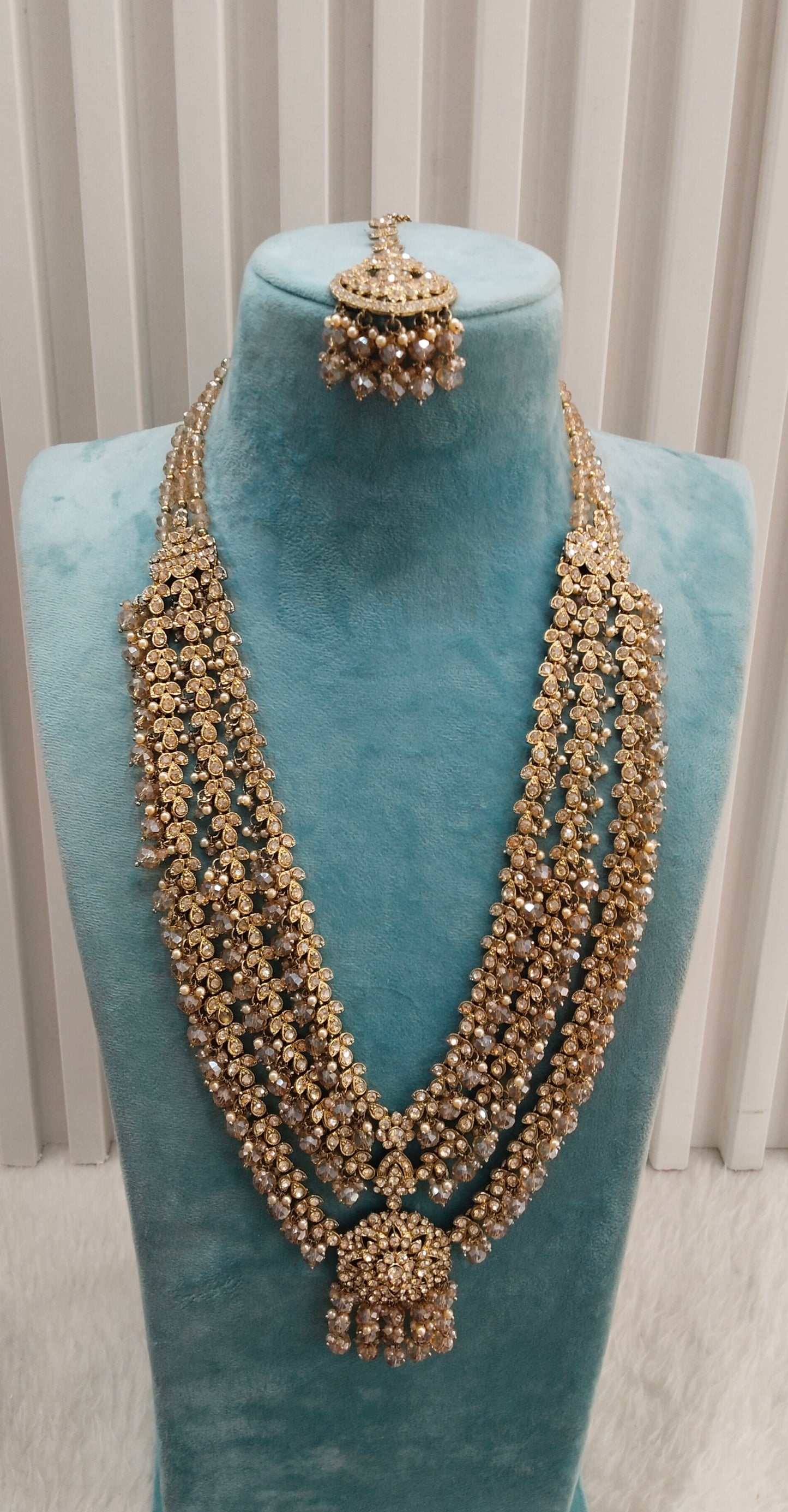 Antique Gold Long Rani Haar Necklace Indian Jewellery Shallu Set