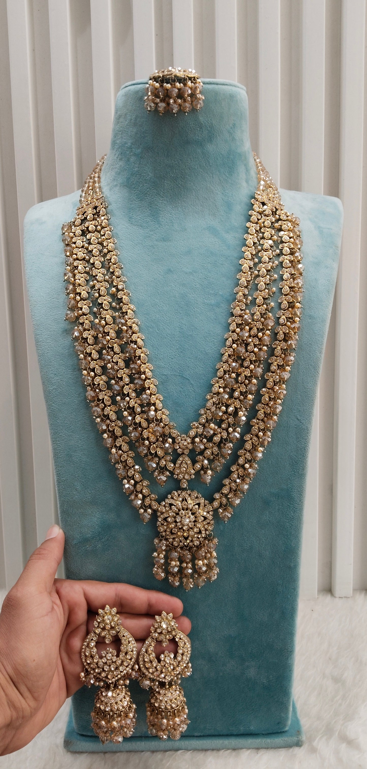Antique Gold Long Rani Haar Necklace Indian Jewellery Shallu Set