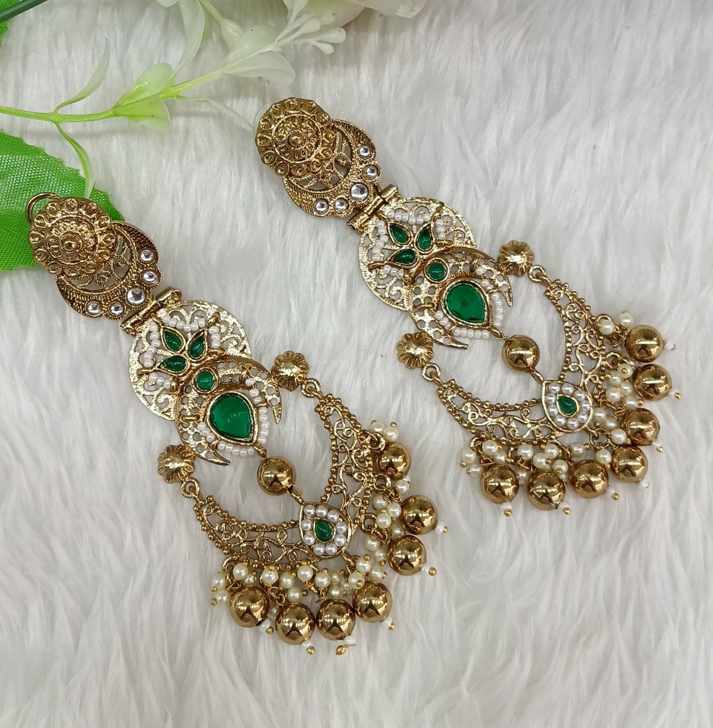 Green Kundan Chandbali Indian Bollywood Shon Earrings