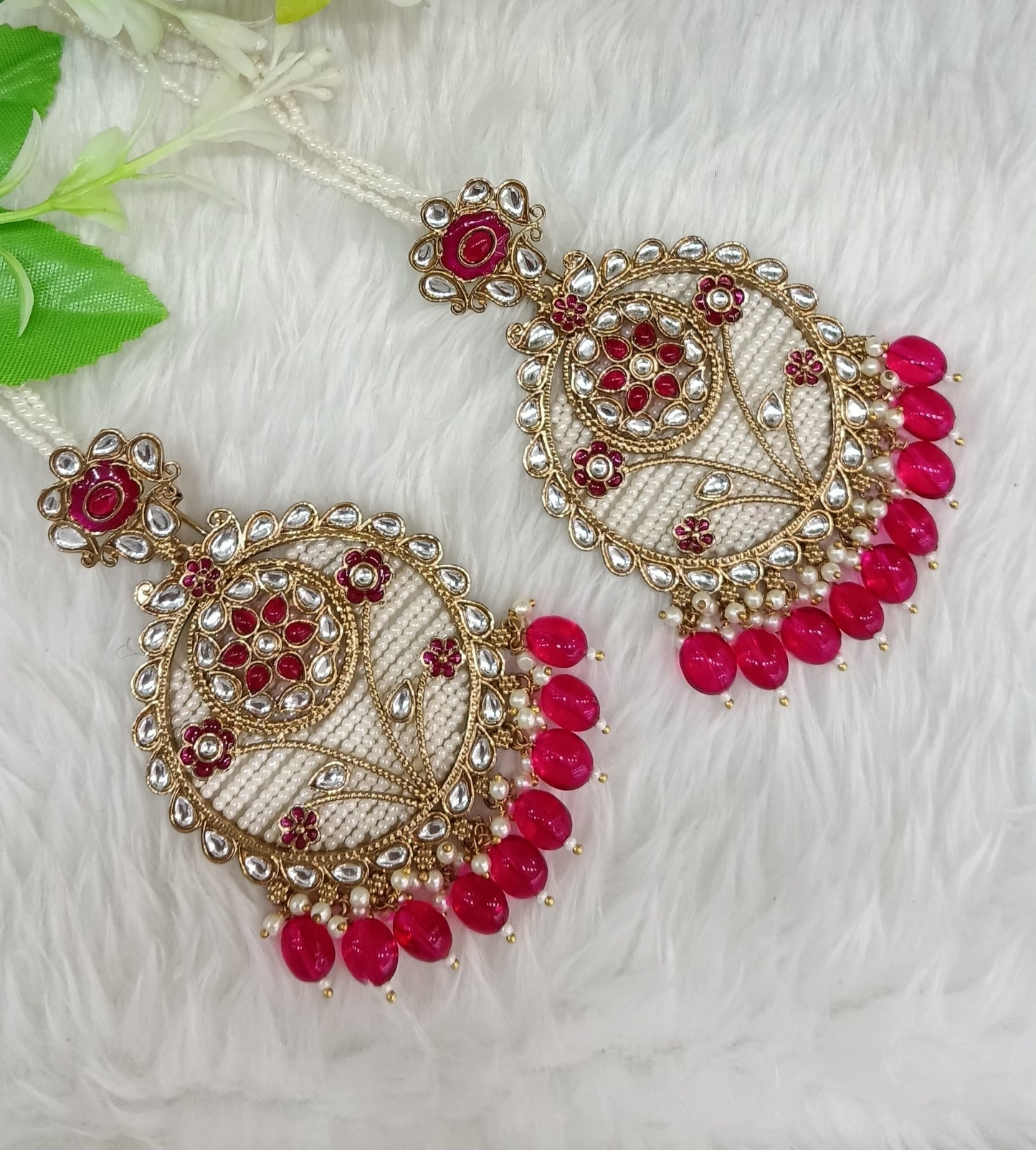 Majenta Kundan Indian Bollywood Pargat Earrings