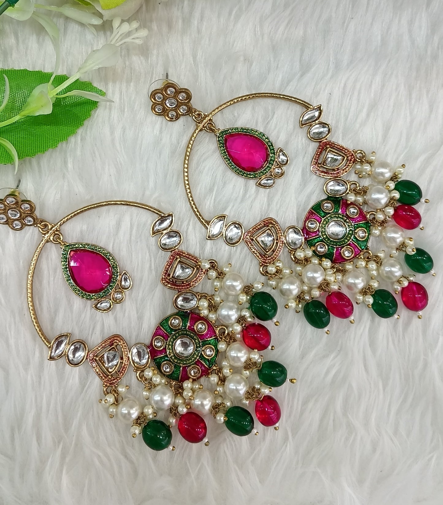 Majenta Green Kundan Indian Bollywood Pargat Earrings