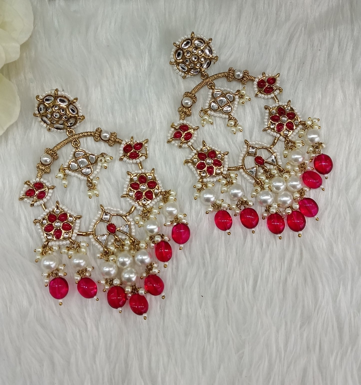 Dark Pink Kundan Bollywood Indian Pargat Earrings