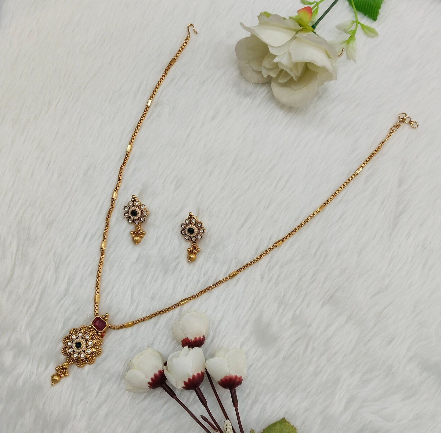 Ruby Green Gold Polki Necklace Indian Jewellery Azam Set
