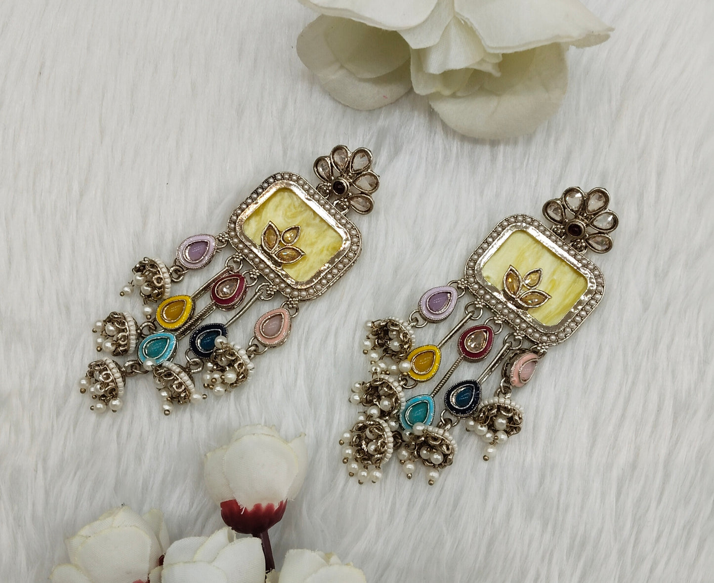 Multi Color Antique Gold Bollywood Ravi Indian Earrings