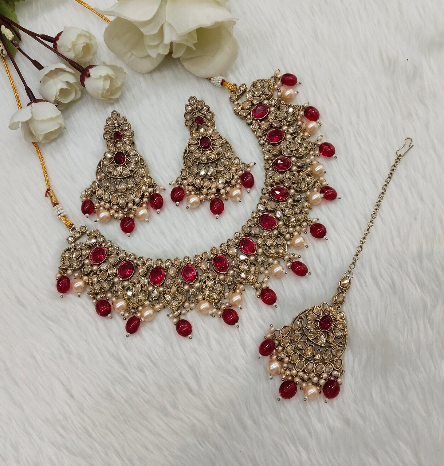 Majenta Antique Gold Necklace Indian Jewellery Rasha Set