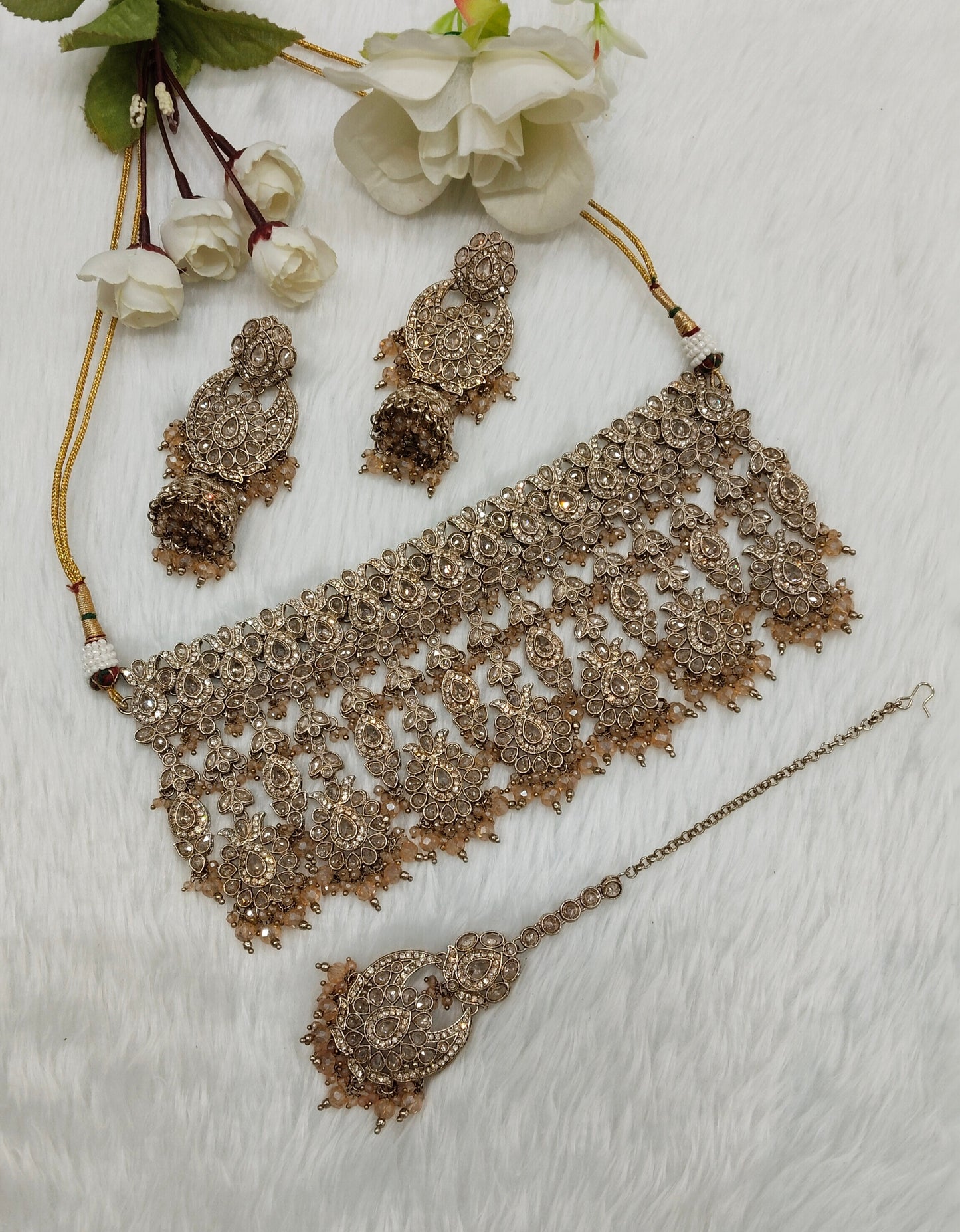 Antique Gold Choker Indian Jewellery Morha Set