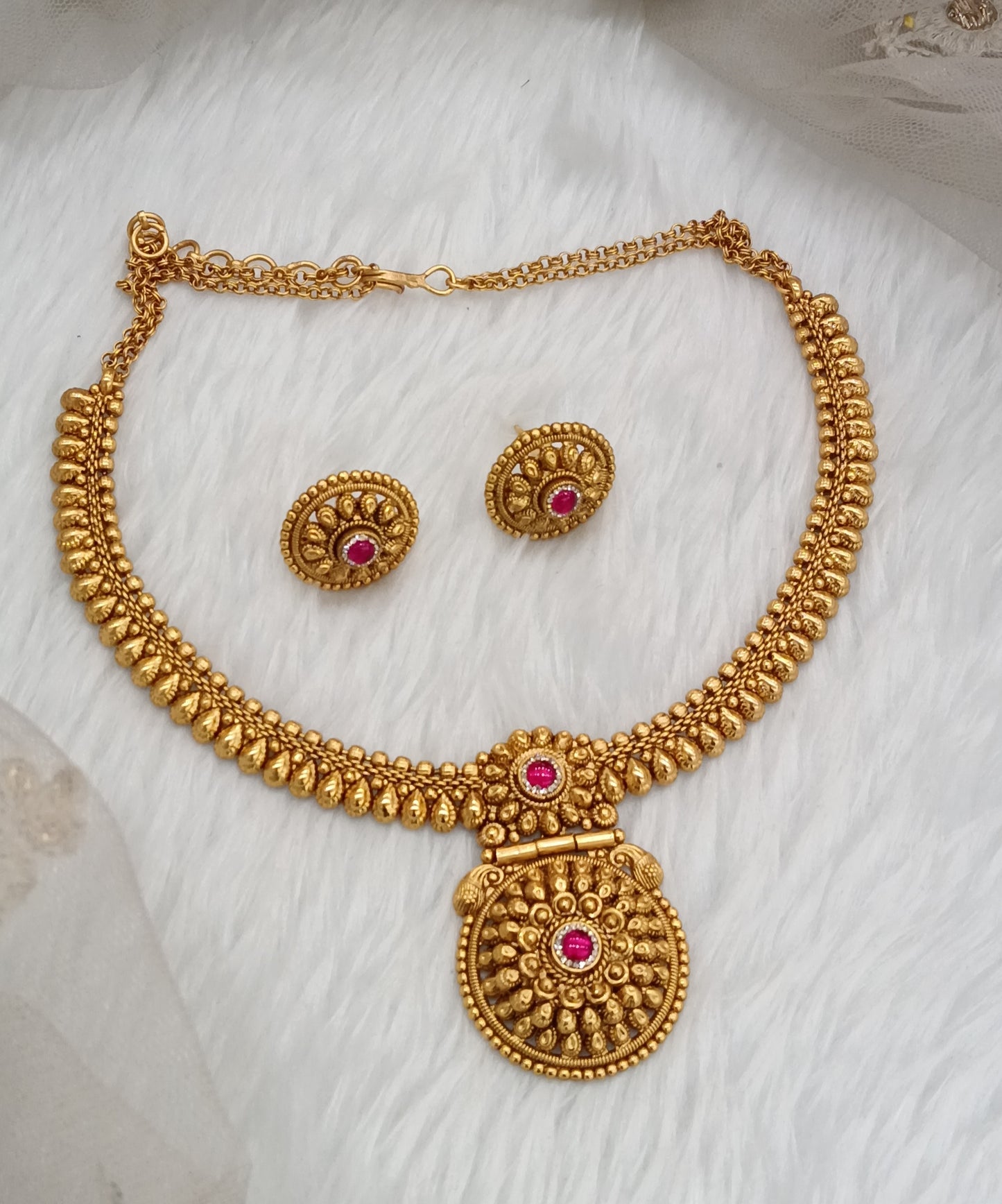 Ruby Gold Polki Necklace Indian Jewellery Harf Set