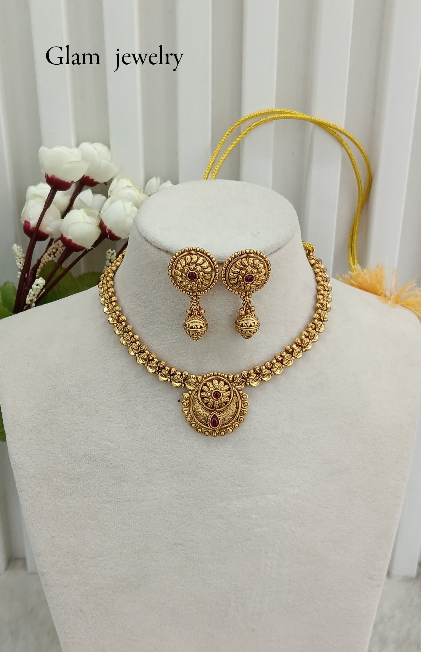 Ruby Gold Polki Necklace Indian Jewellery Harf Set
