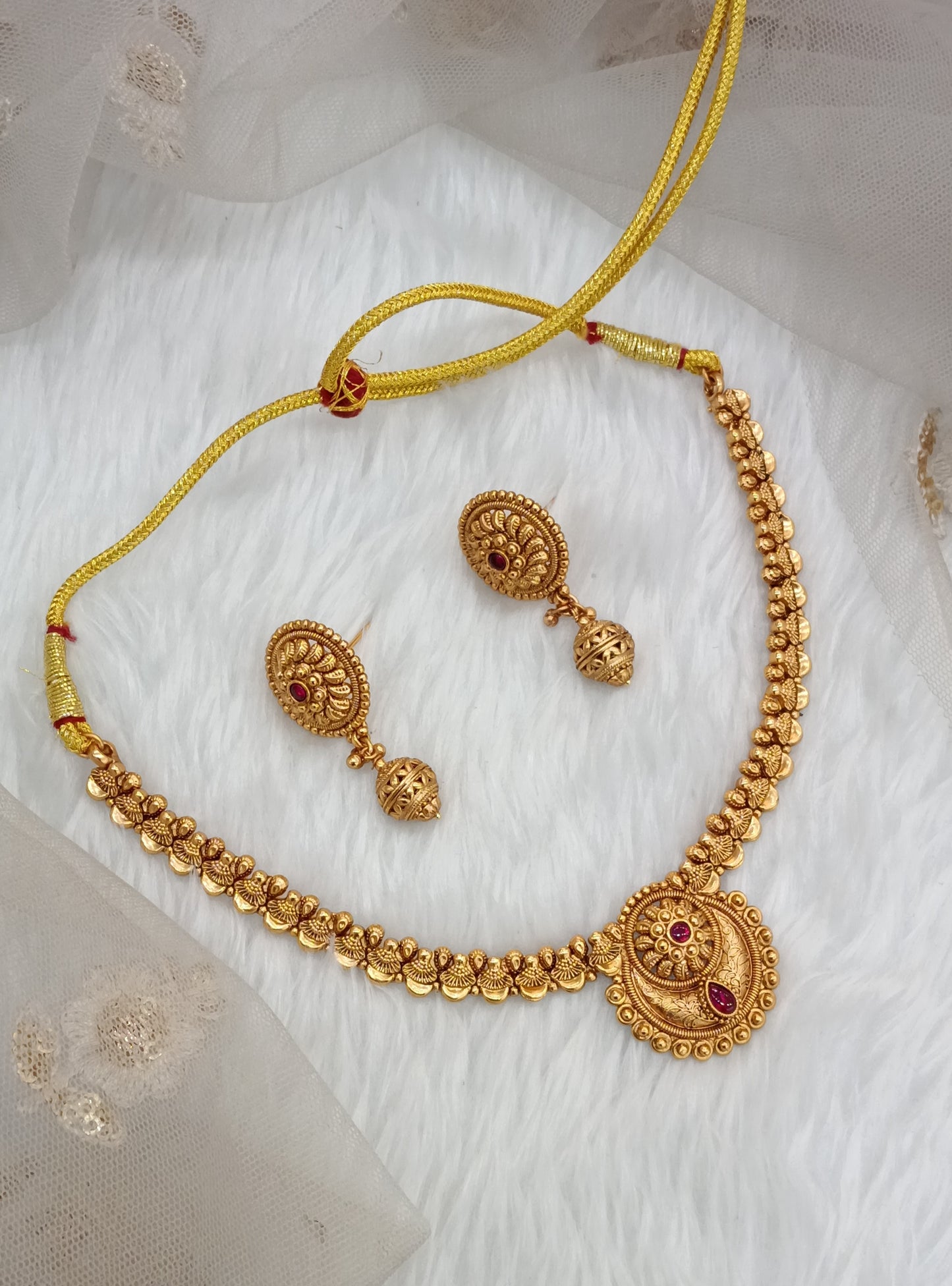 Ruby Gold Polki Necklace Indian Jewellery Harf Set