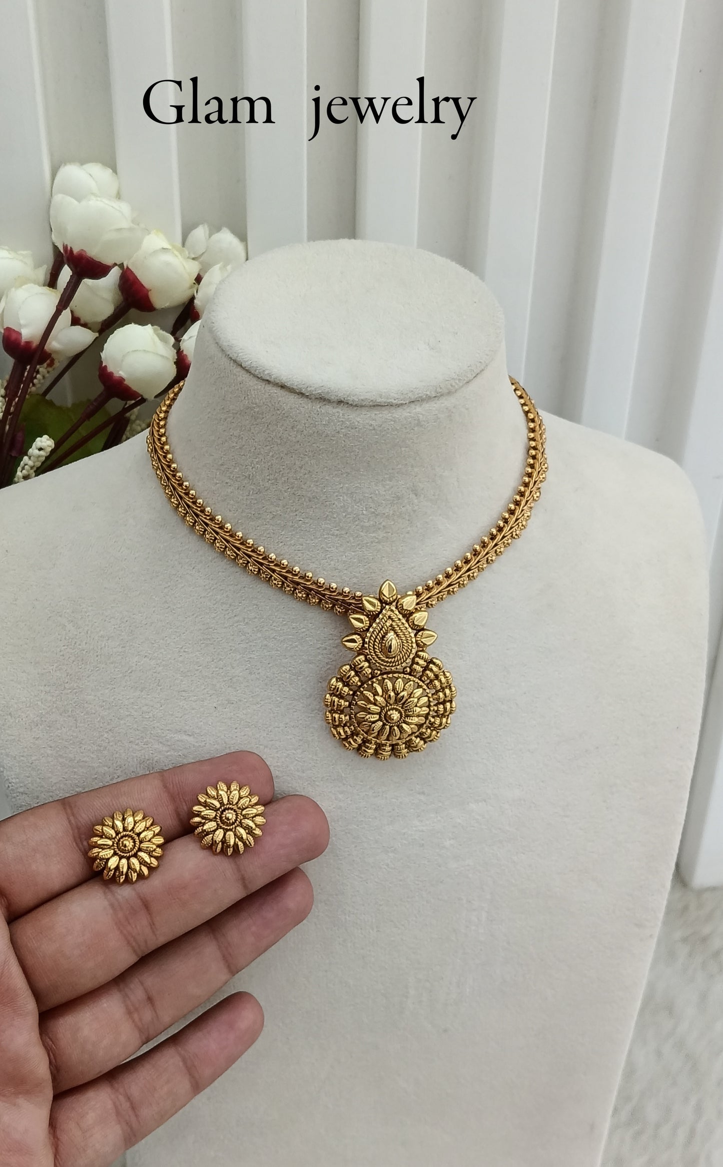 Gold Polki Necklace Indian Jewellery Harf Set