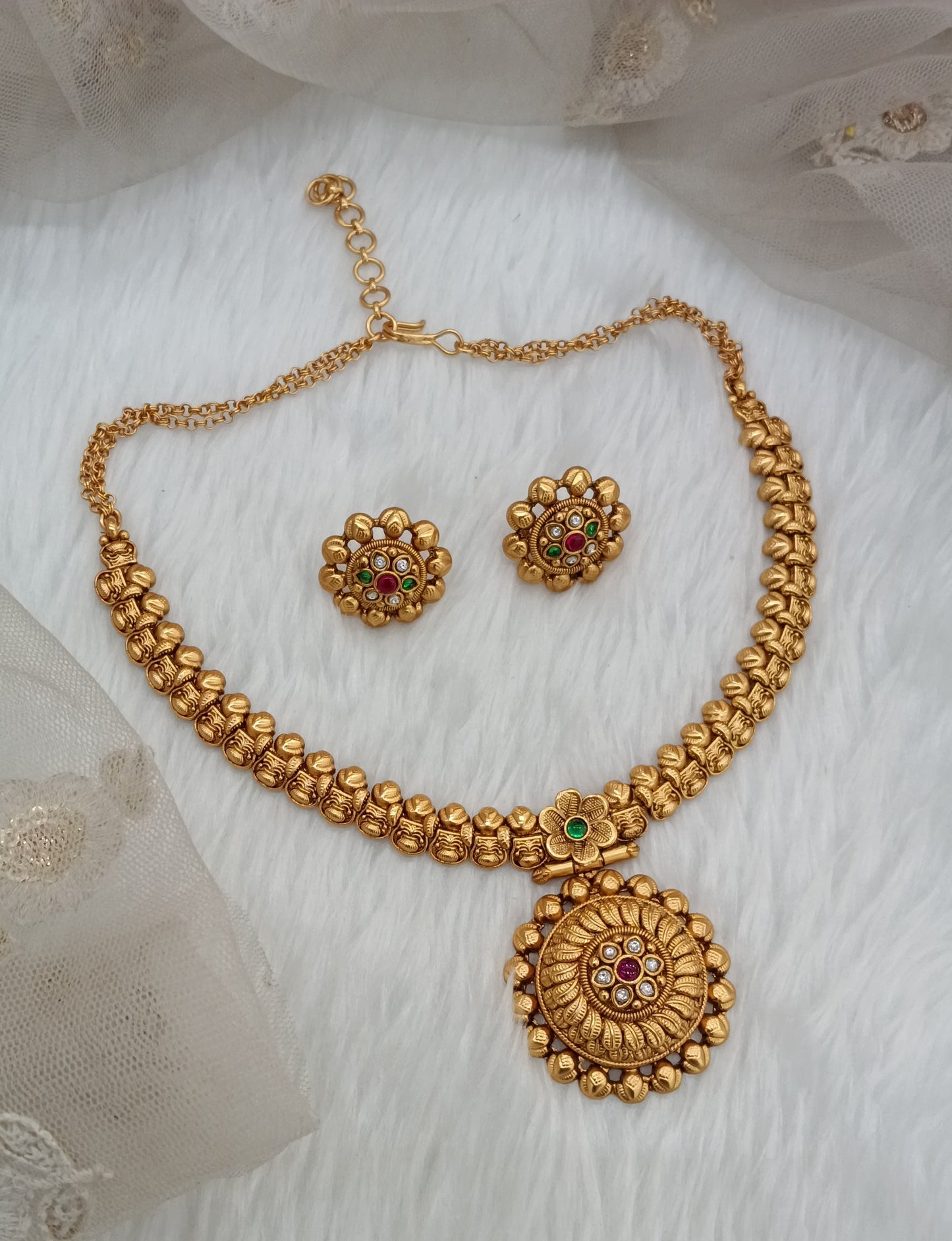 Ruby Green Gold Polki Necklace Indian Jewellery Harf Set