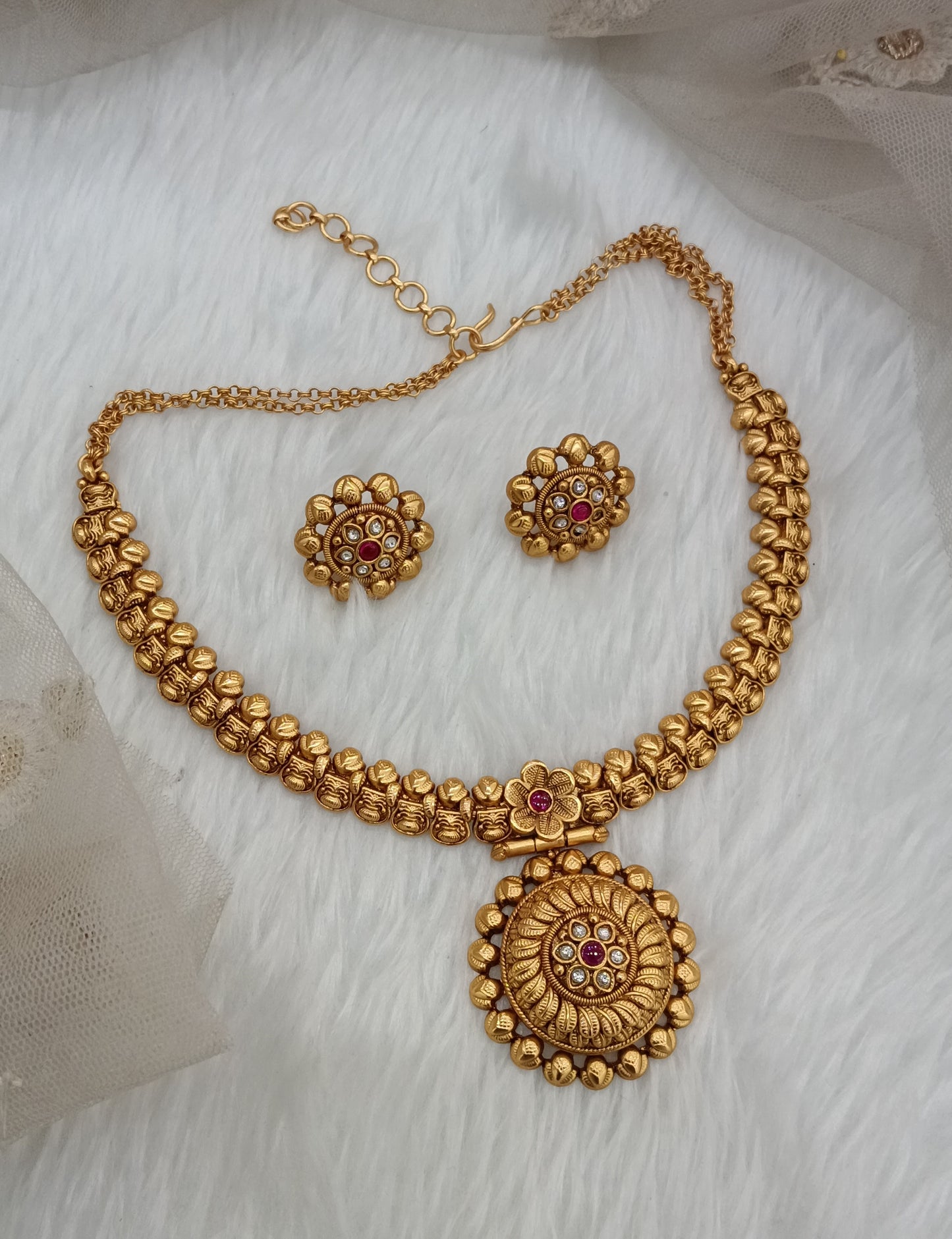 Ruby Gold Polki Necklace Indian Jewellery Harf Set