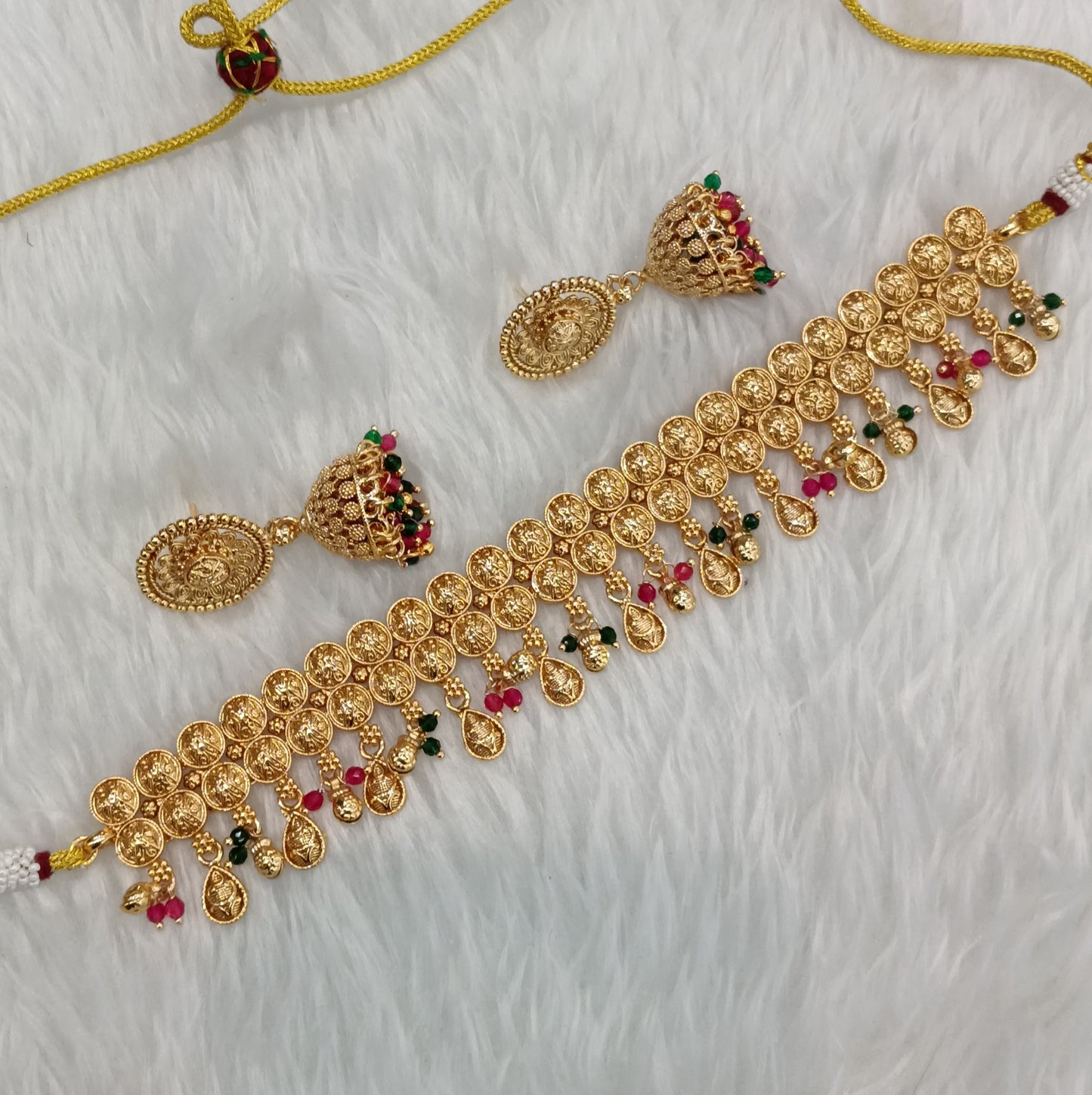 Ruby Green Gold Polki Jhumki Choker Indian Jewellery Agam Set