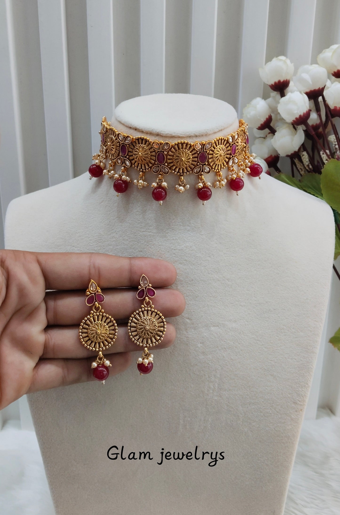 Ruby Gold Polki Choker Indian Jewellery Bobo Set