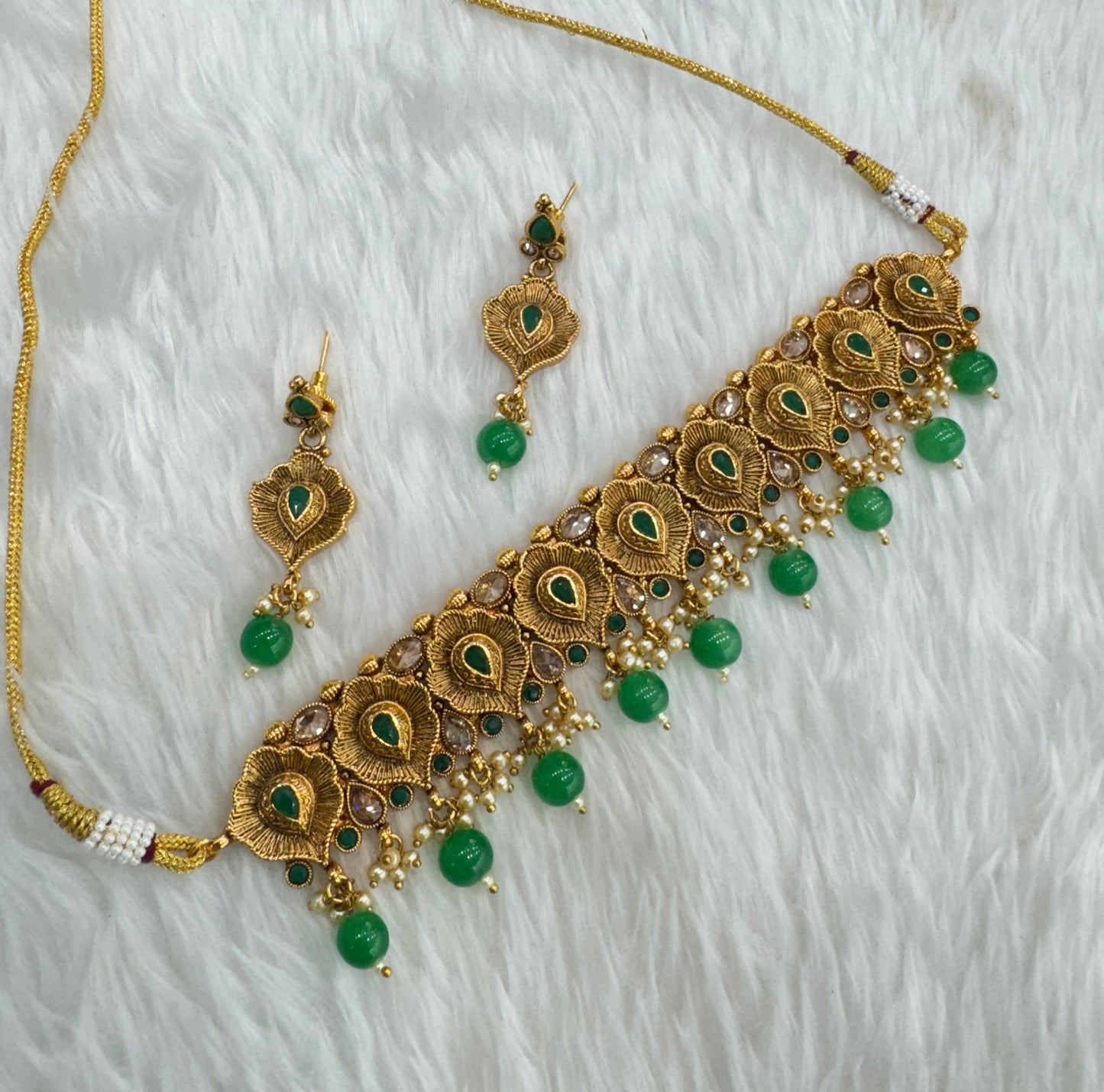Green Gold Polki Choker Indian Jewellery Bobo Set