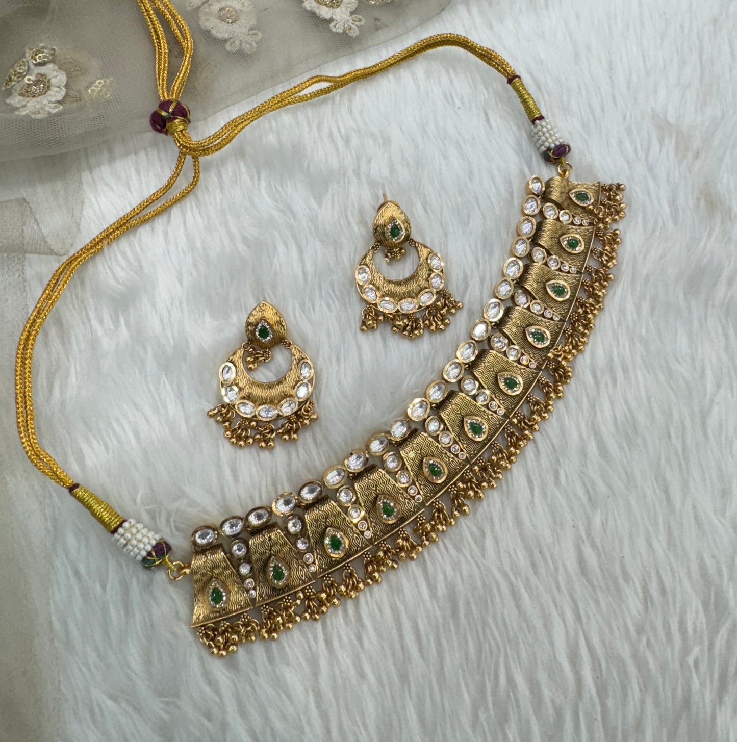 Green Gold Polki Choker Indian Jewellery Bobo Set