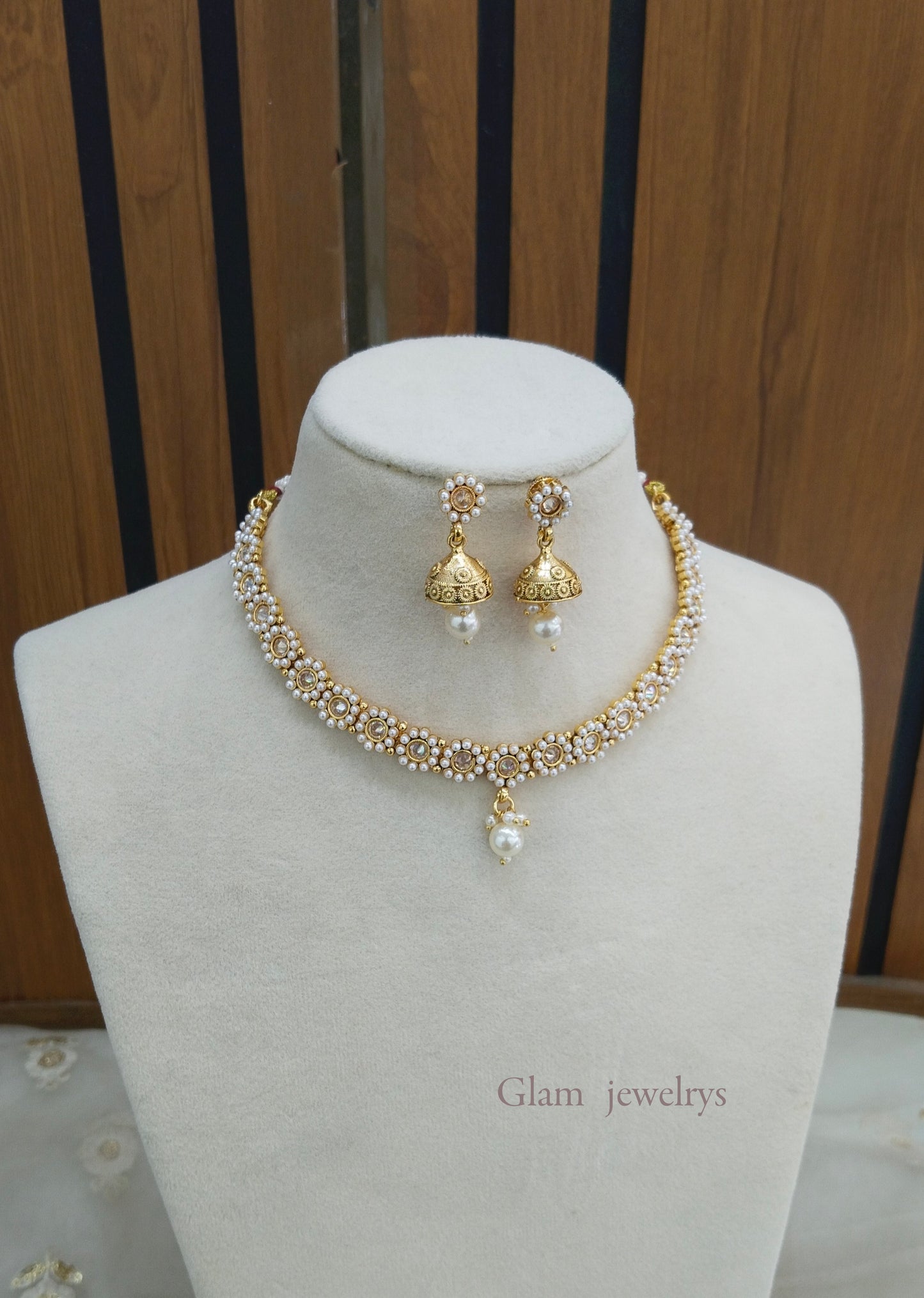 Gold Polki Necklace Indian Jewellery Gandhi Set