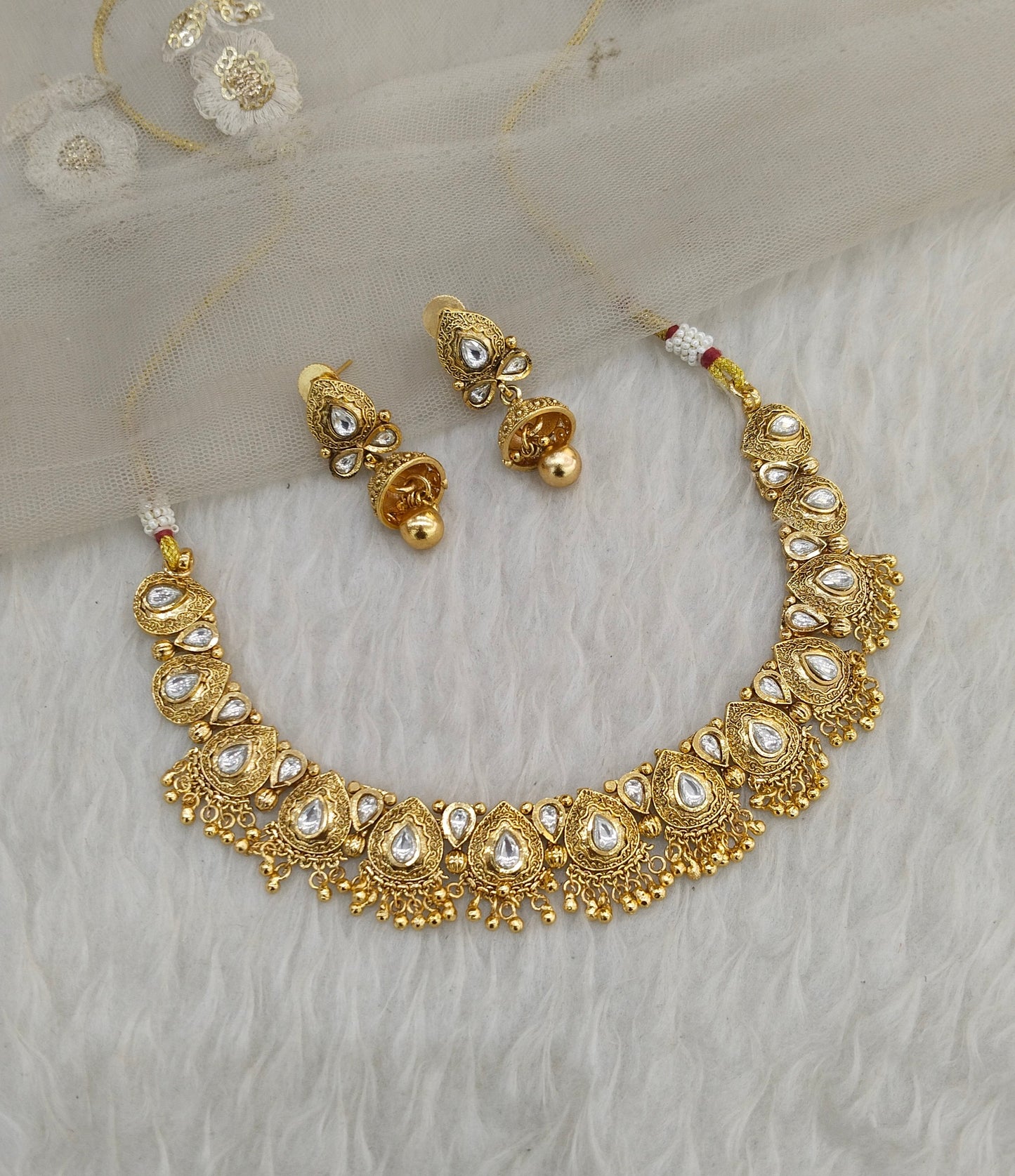 Gold Polki Necklace Indian Jewellery Gandhi Set