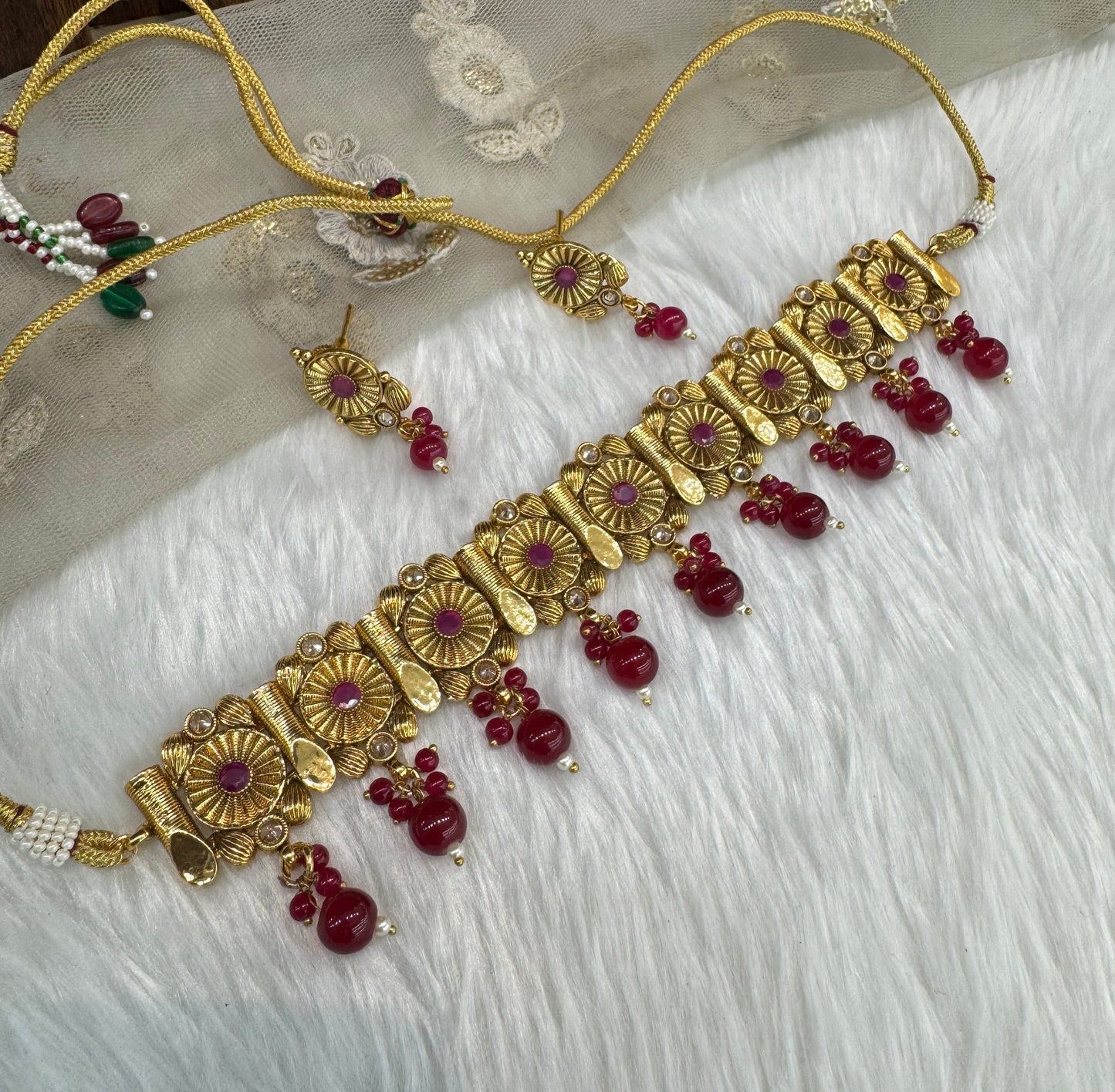 Ruby Gold Polki Choker Indian Jewellery Bobo Set