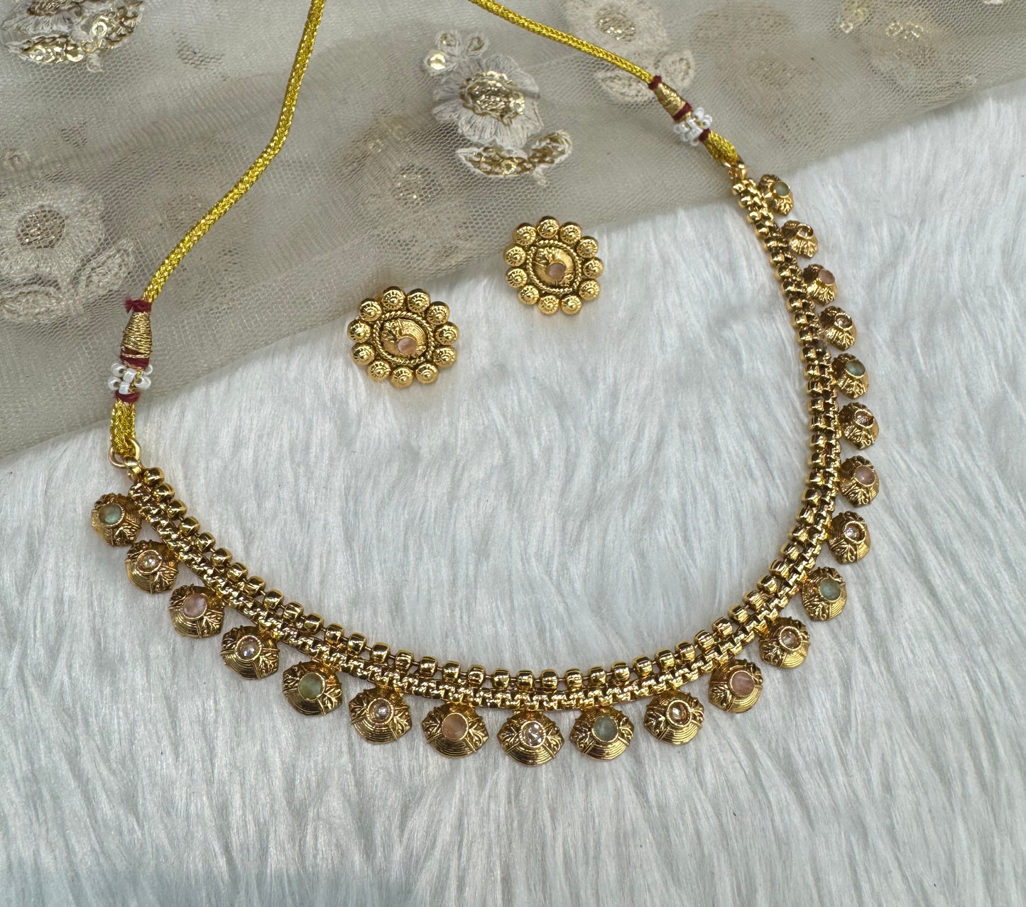 Mint Pink Gold Polki Necklace Indian Jewellery Pawan Set
