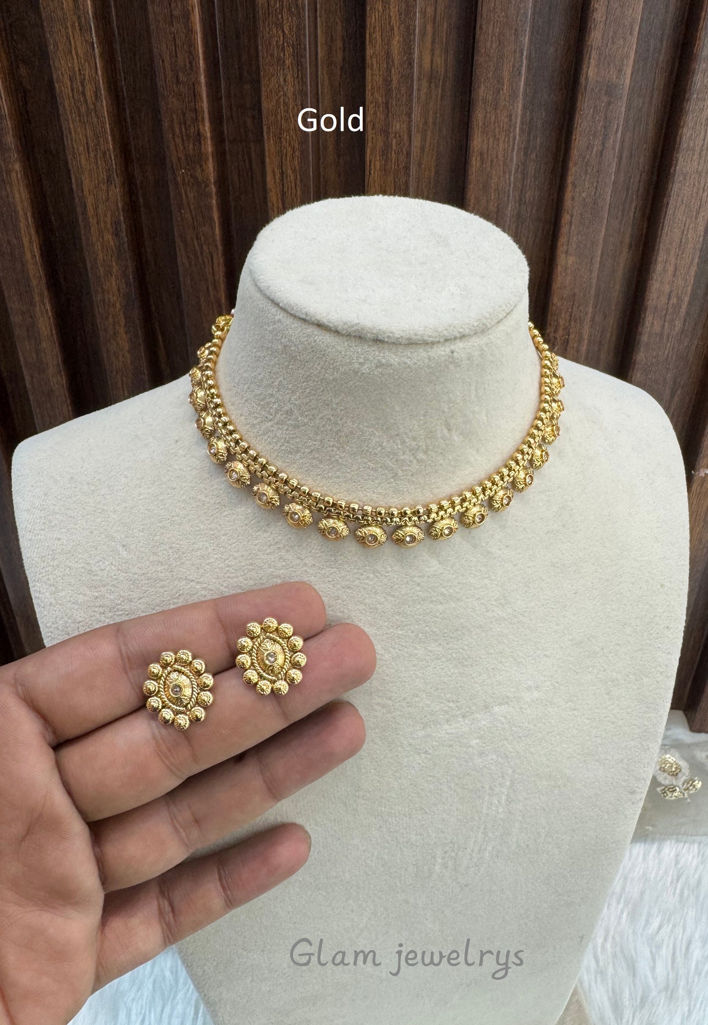 Gold Polki Necklace Indian Jewellery Pawan Set