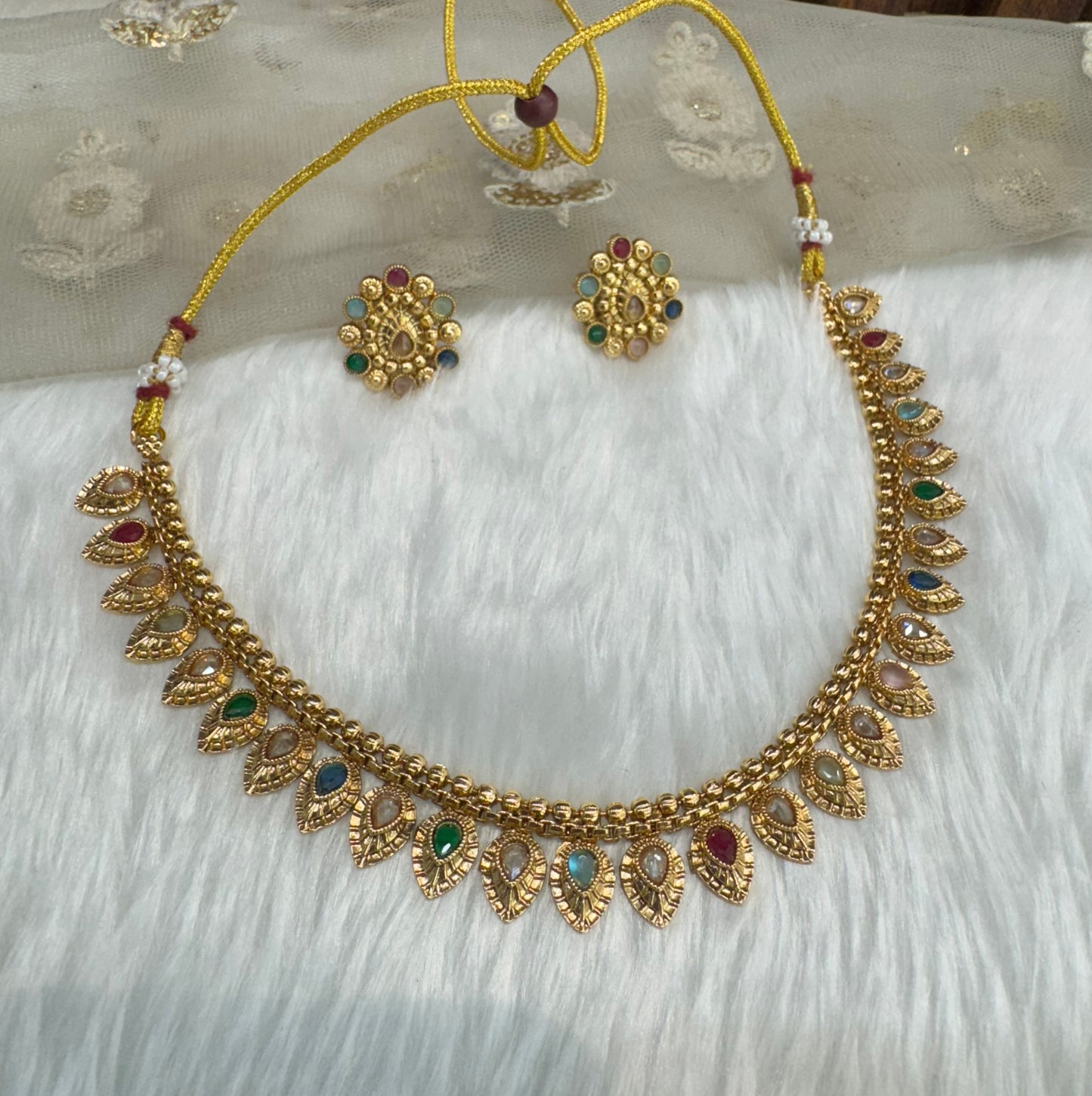 Multi Color Gold Polki Necklace Indian Jewellery Pawan Set