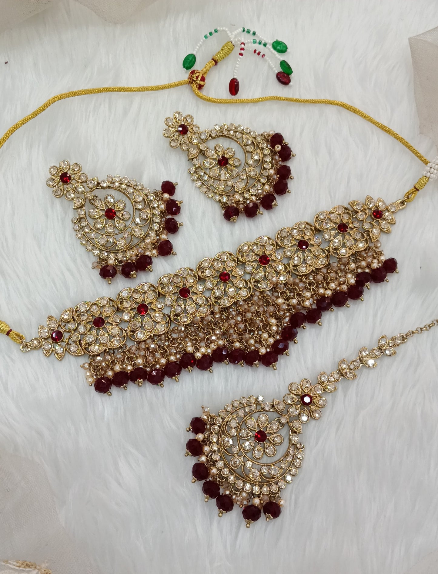 Maroon Antique Gold Choker Indian Jewellery Jot Set