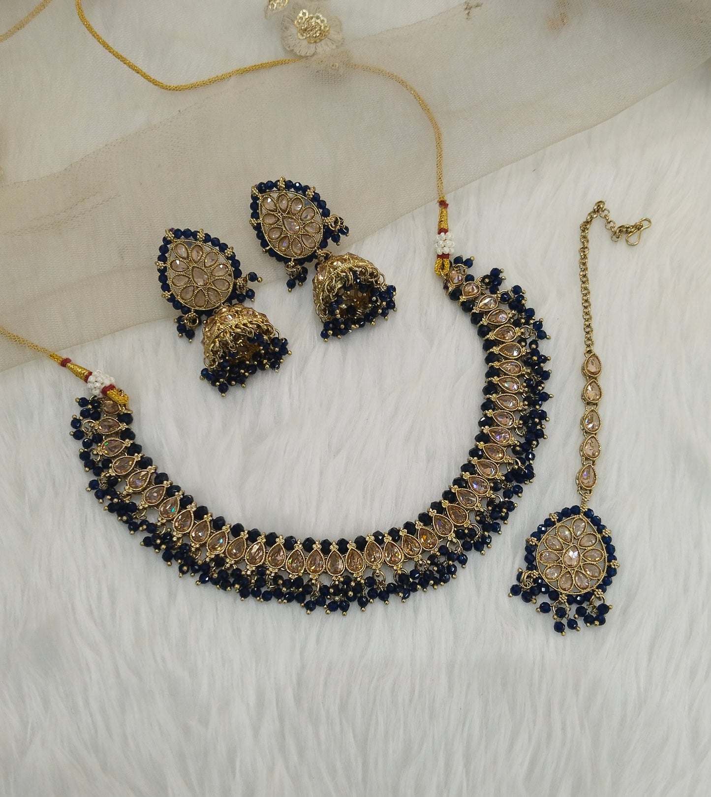 Blue Antique Gold Necklace Indian Jewellery Anmol Set