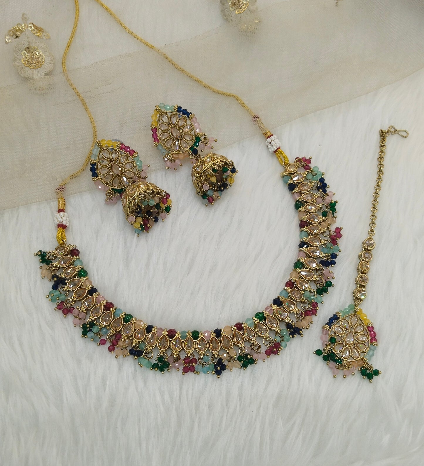 Multi Color Antique Gold Necklace Indian Jewellery Anmol Set