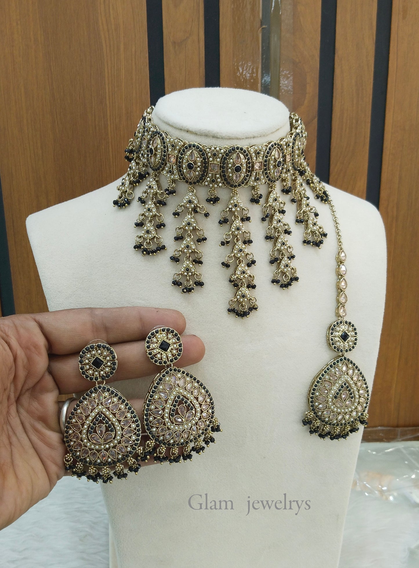 Black Antique Gold Choker Indian Jewellery Inder Set