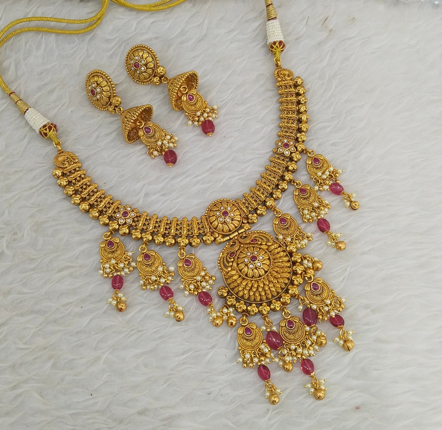 Ruby Gold Polki Necklace Indian Jewellery Harf Set