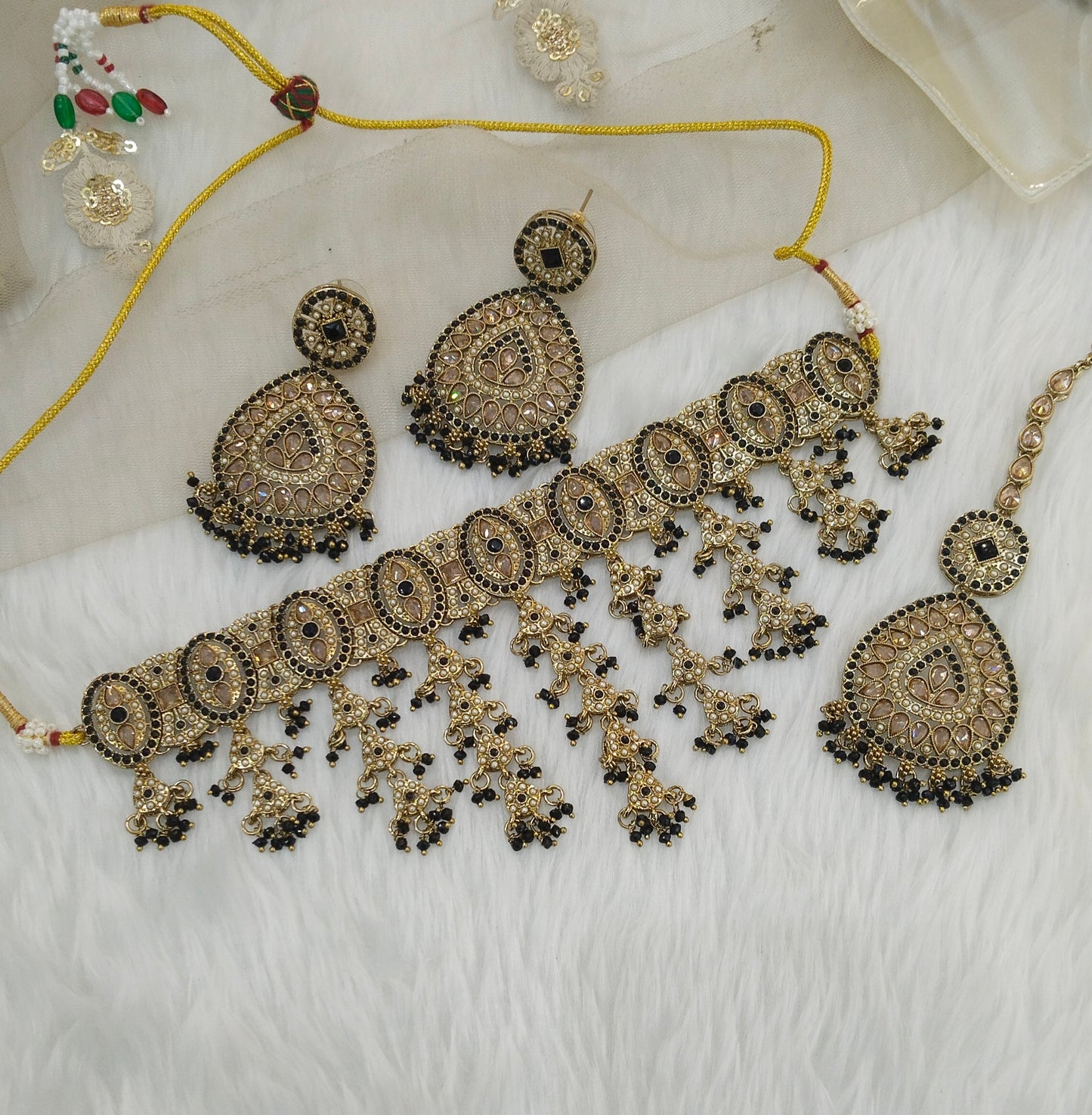 Black Antique Gold Choker Indian Jewellery Inder Set