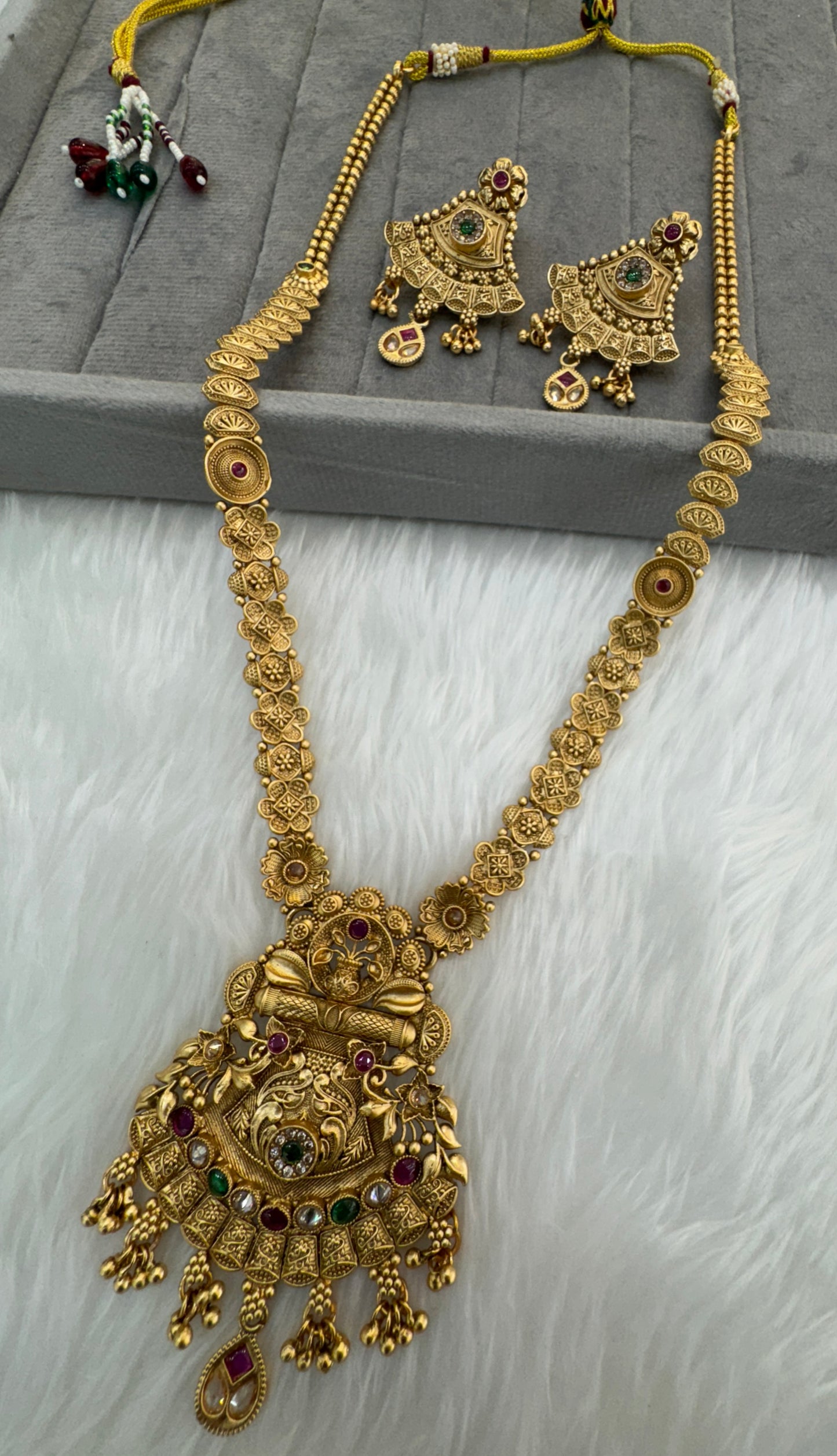 Gold Ruby Green Polki Long Rani Haar Necklace Indian Jewellery Set