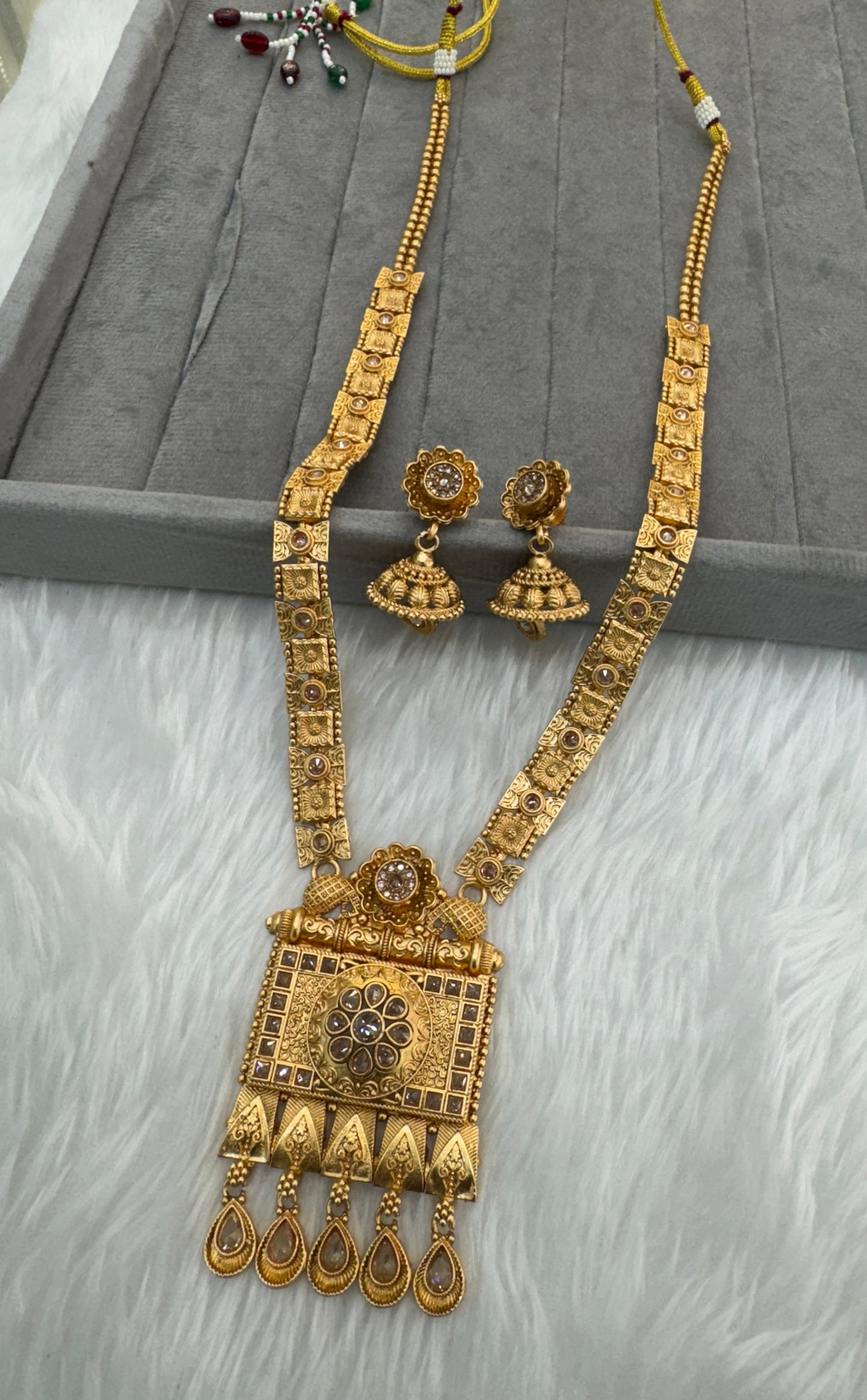 Gold Polki Long Rani Haar Necklace Indian Jewellery Set