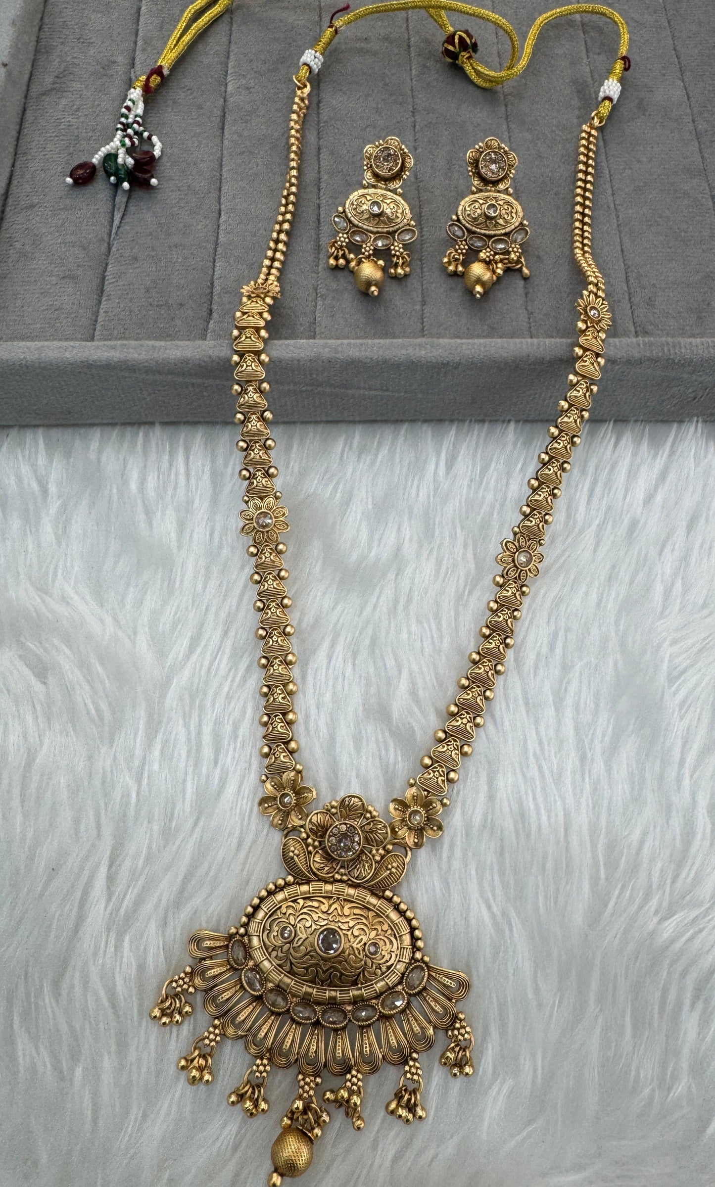 Gold Polki Long Rani Haar Necklace Indian Jewellery Set
