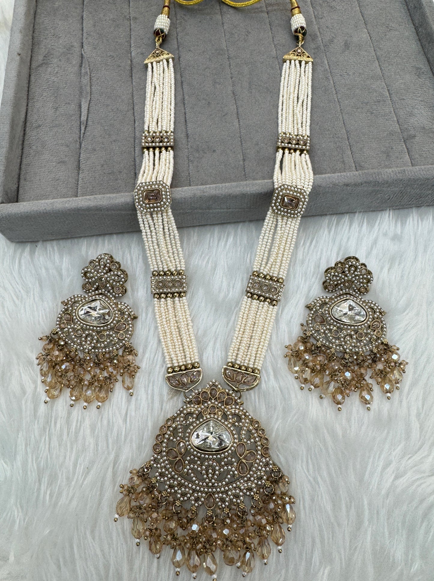 Antique Gold Kundan Long Rani Haar Necklace Indian Jewellery Set