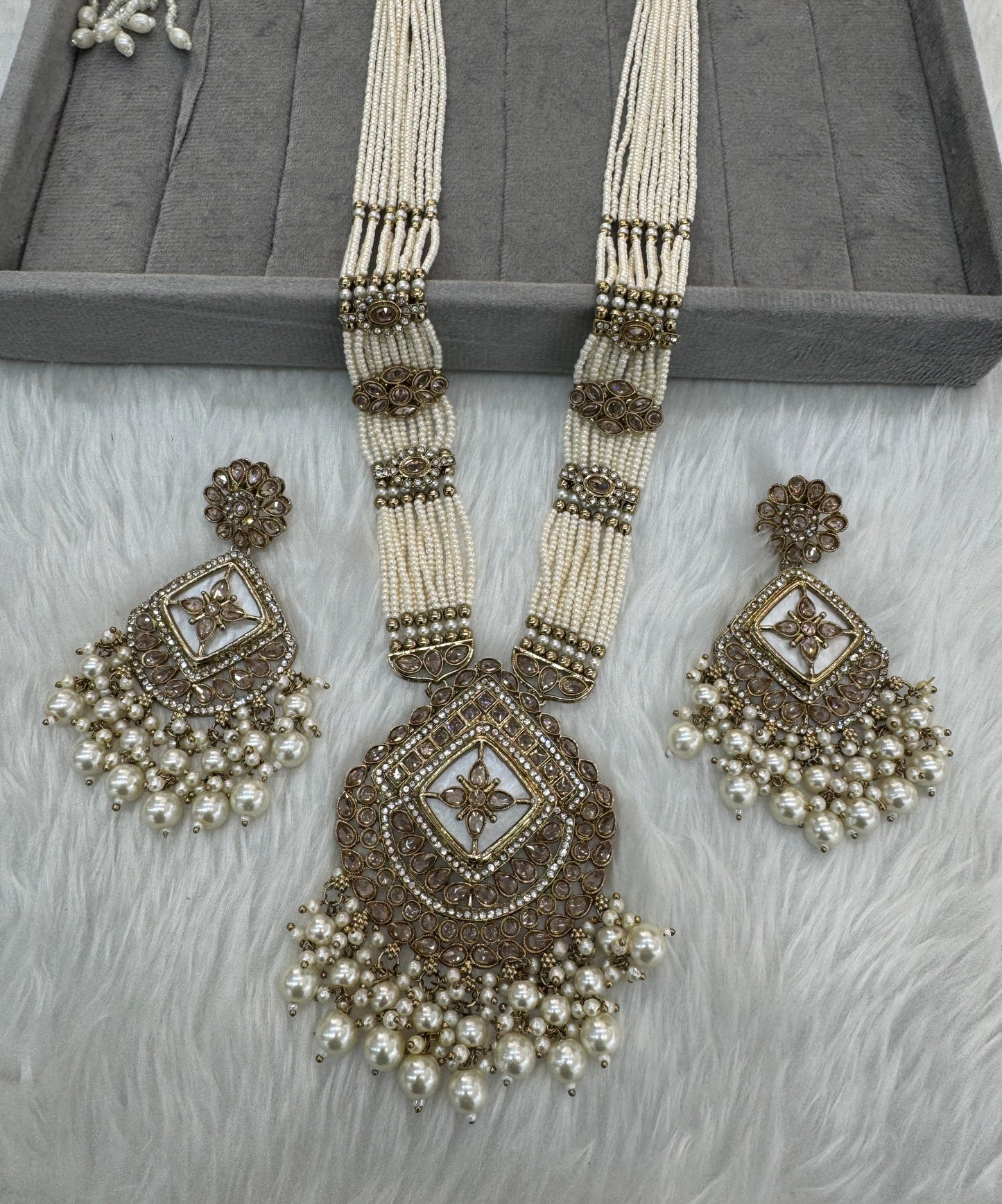 Antique Gold Kundan Long Rani Haar Necklace Indian Jewellery Set