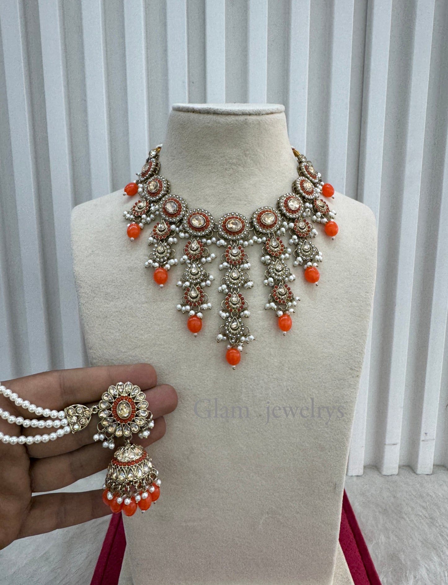 Orange Necklace Indian Jewellery Jaagran Set