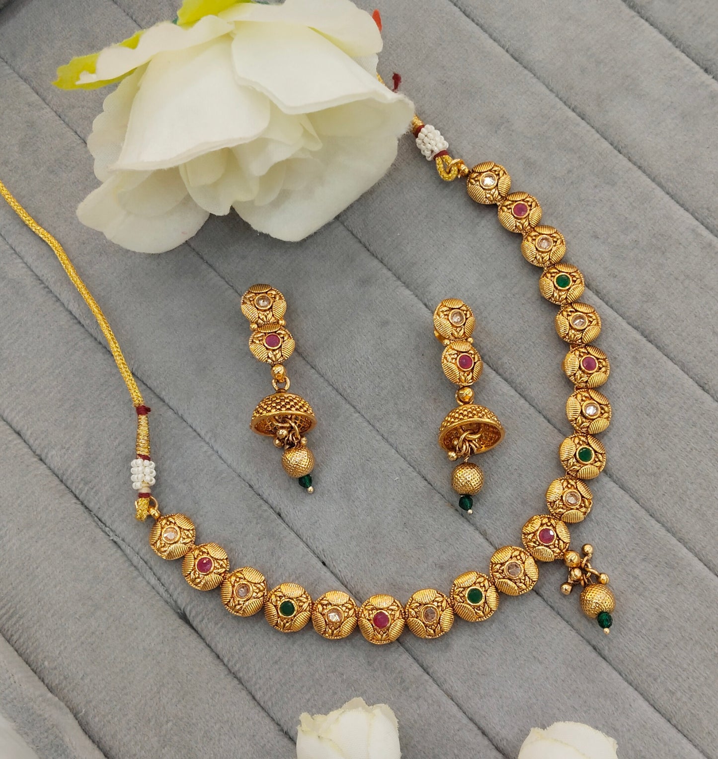 Ruby Green Gold Polki Necklace Indian Jewellery Pawan Set