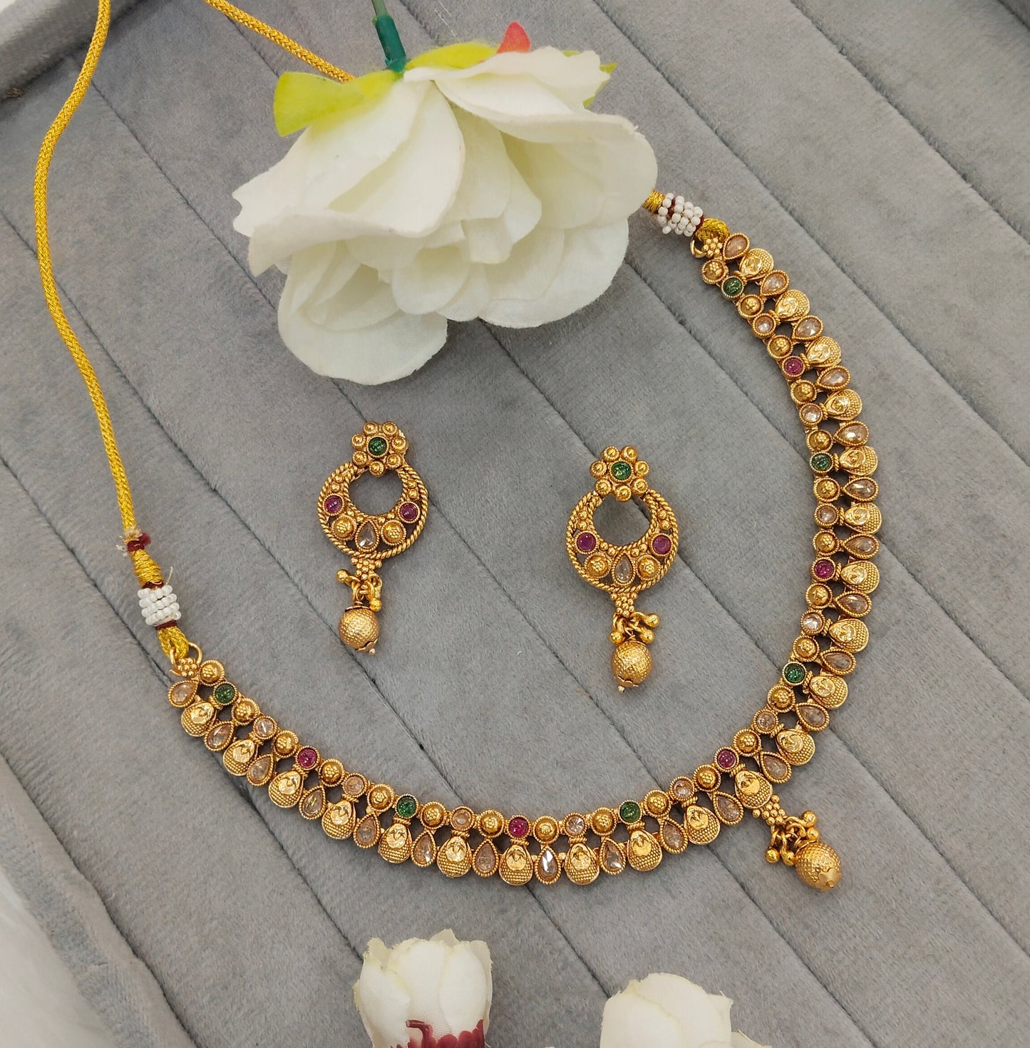 Ruby Green Gold Polki Necklace Indian Jewellery Pawan Set