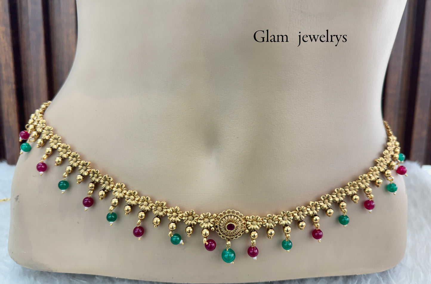 Ruby Green Belly Chain sari saree chain Jewellery Indian Kamarbandh Kamarband Online