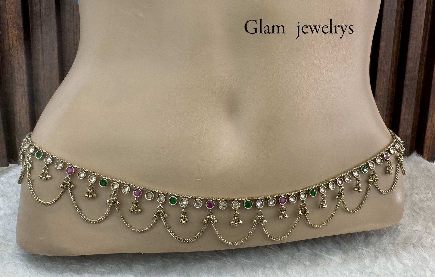 Ruby Green Belly Chain sari saree chain Jewellery Indian Kamarbandh Kamarband Online