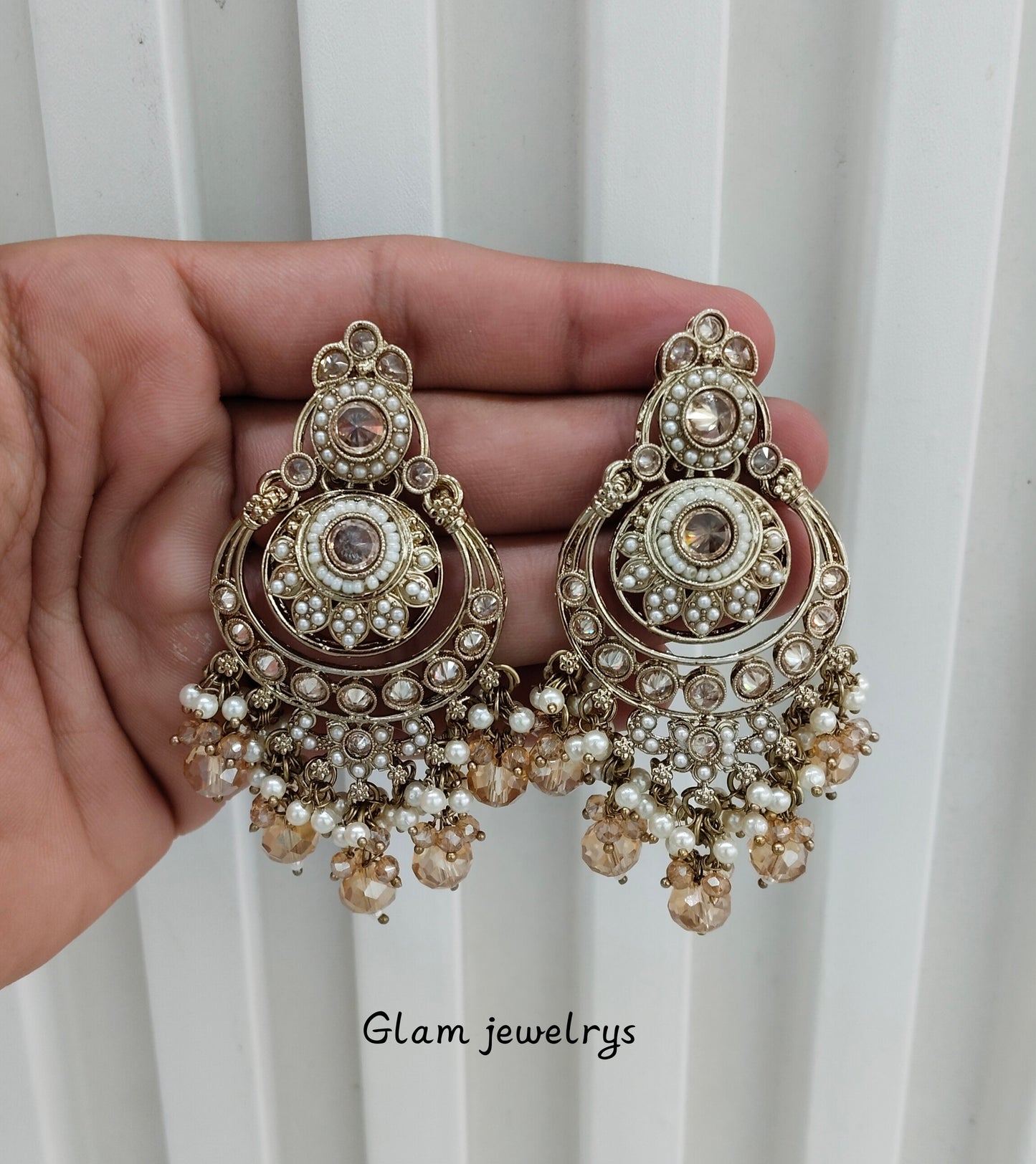 Antique Gold Kundan Chandbali Indian Bollywood Dvinder Earrings