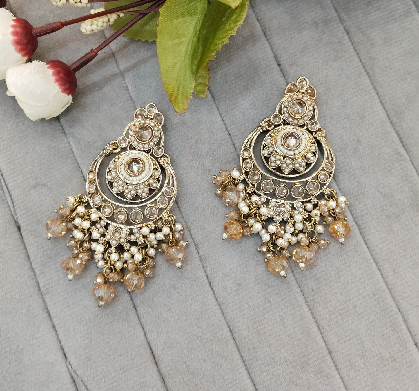 Antique Gold Kundan Chandbali Indian Bollywood Dvinder Earrings
