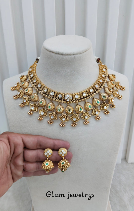 Green Gold Polki Necklace Indian Jewellery Mulajam Set