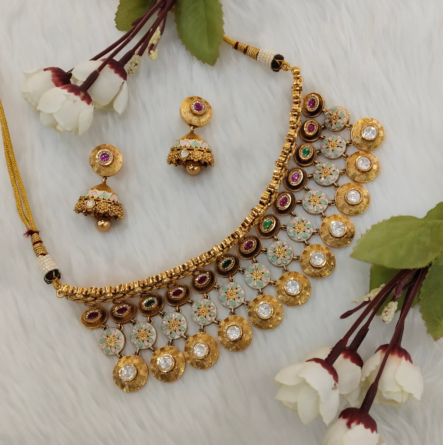 Ruby Green Gold Polki Choker Indian Jewellery Kishu Set